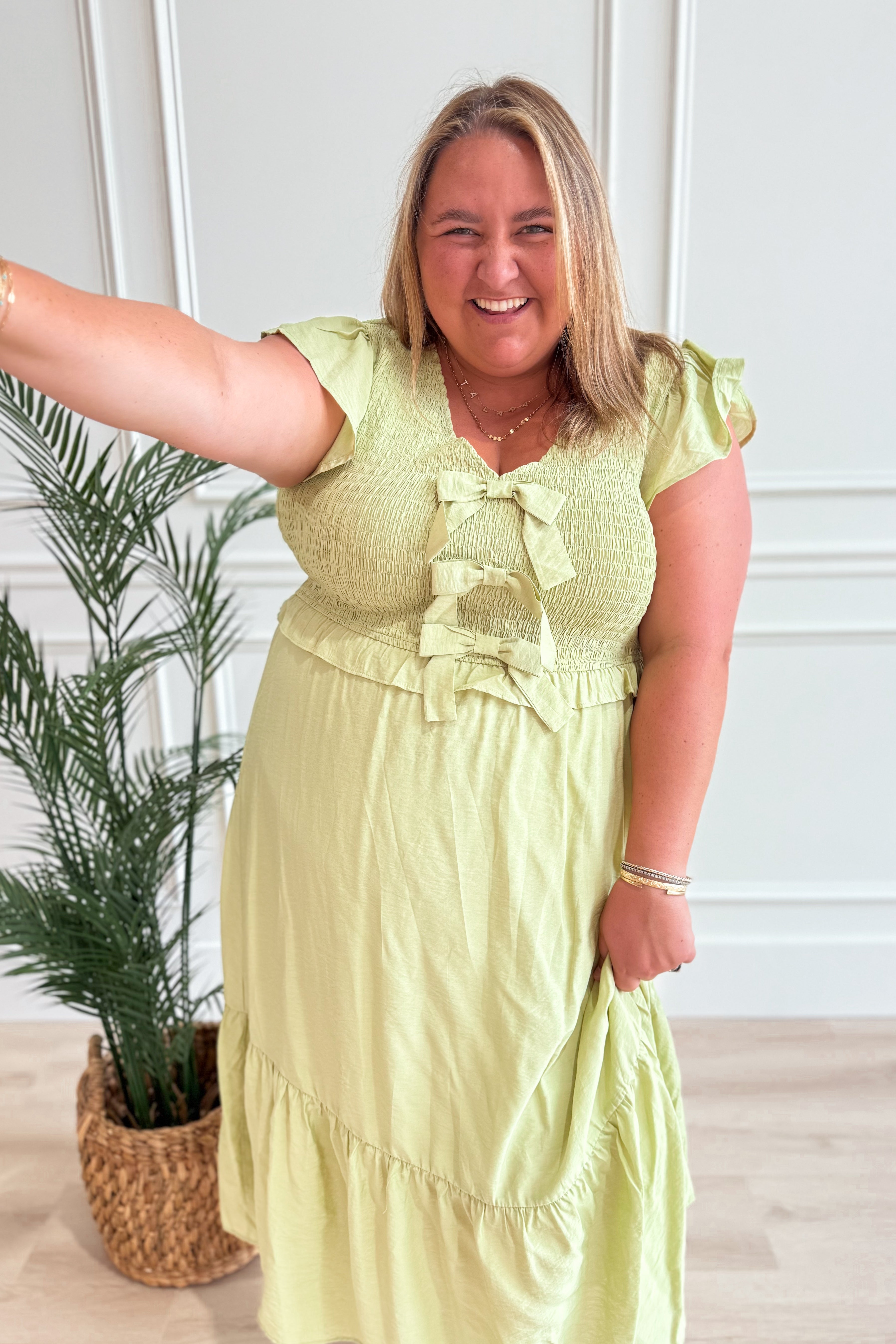 Nicole Front Bow Detail Midi Dress - Coremarkets