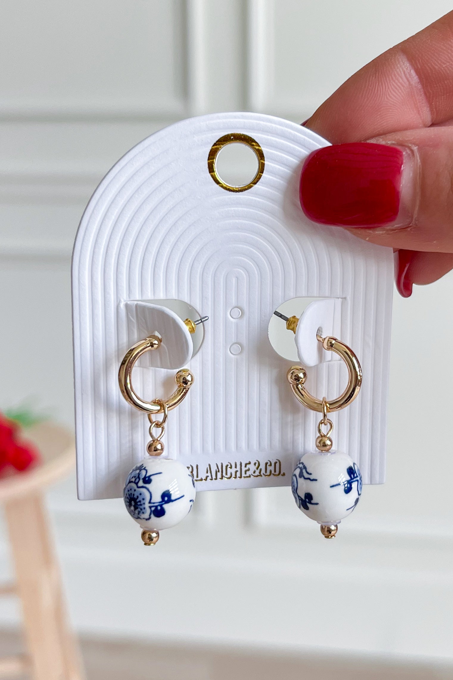 Ceramic Painted Bow Ball Drop Earring - Coremarkets