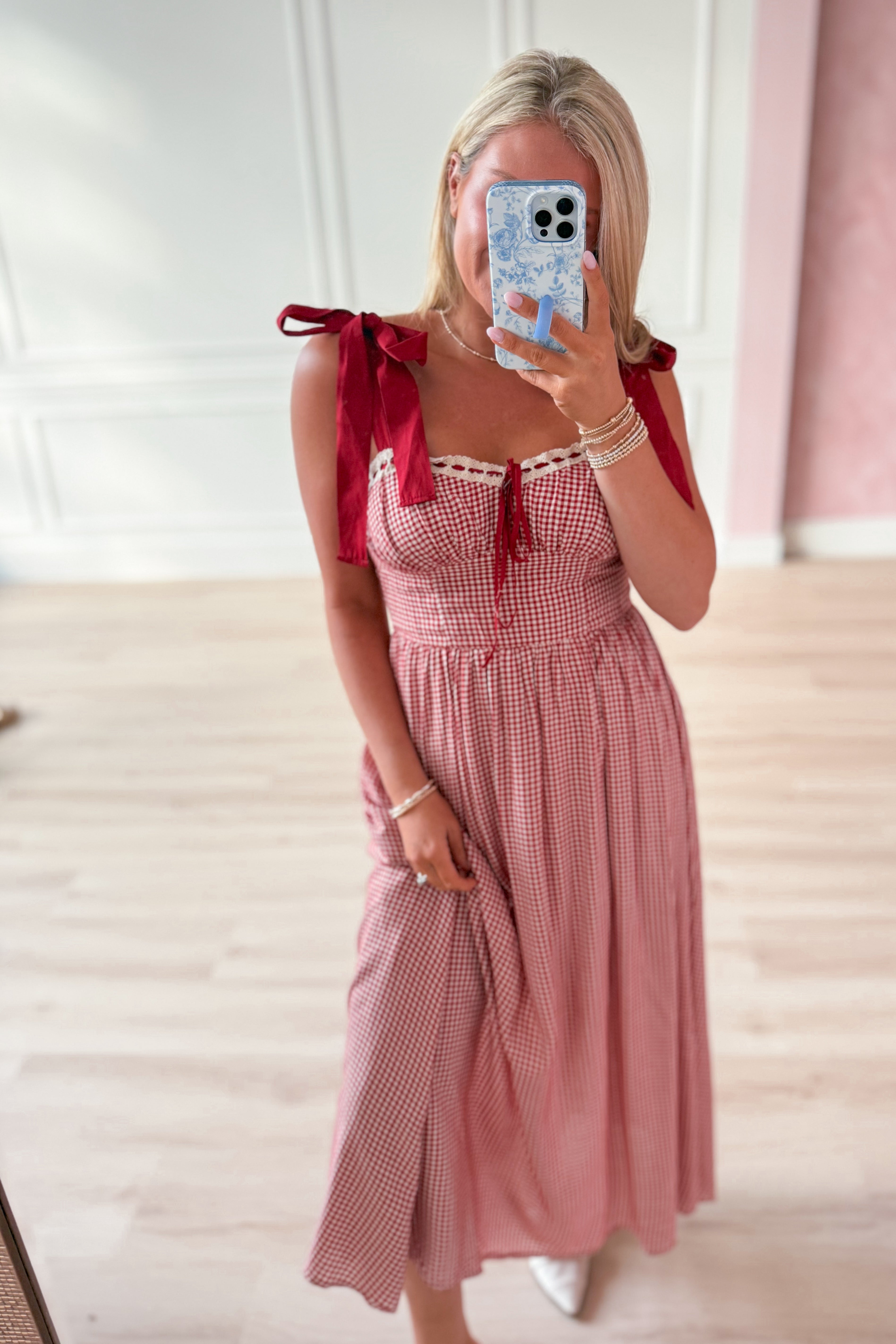 Kaitlyn Plaid Lace Detail Midi Dress - Coremarkets