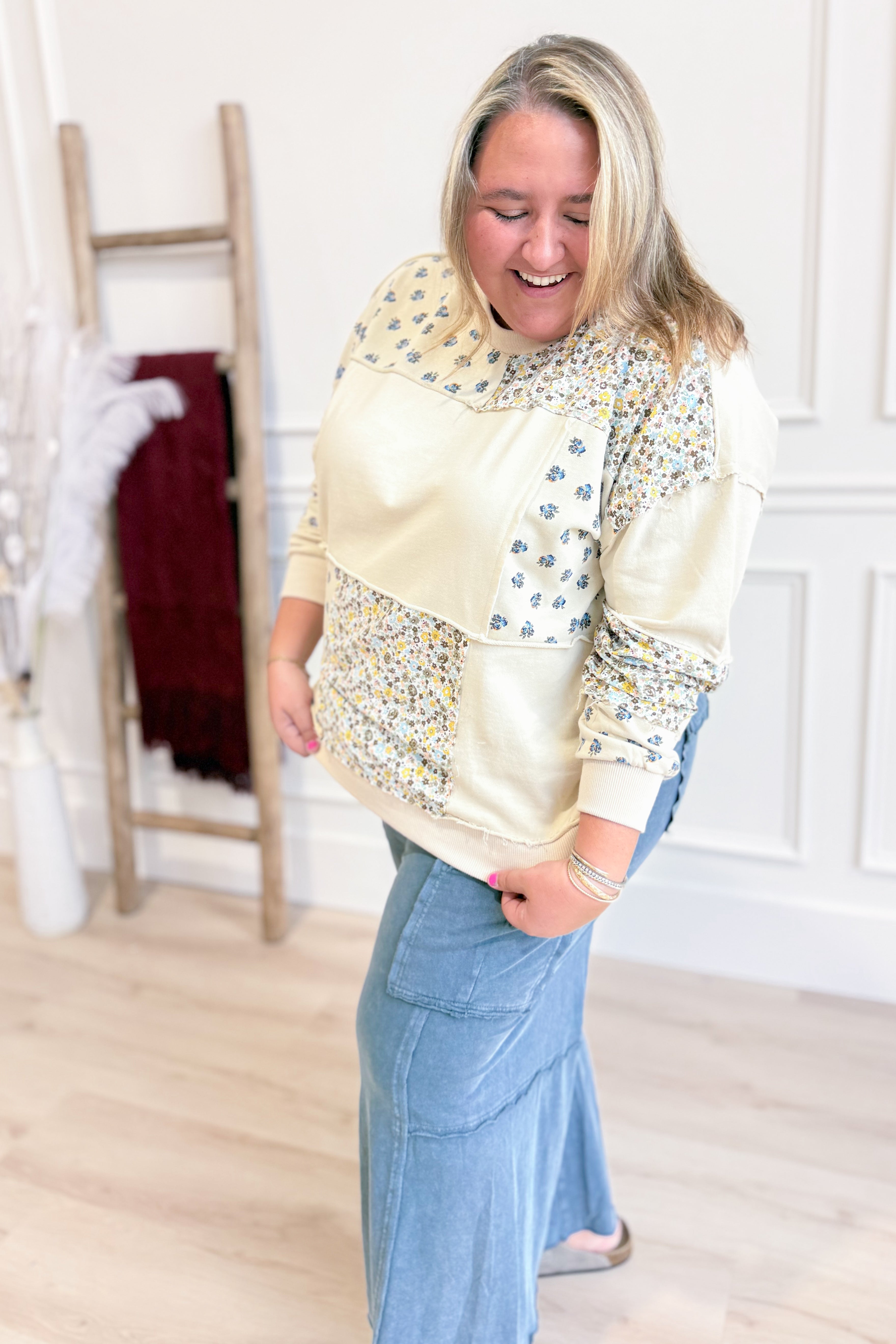 Faith Mixed Pattern Exposed Seam Pullover - Coremarkets