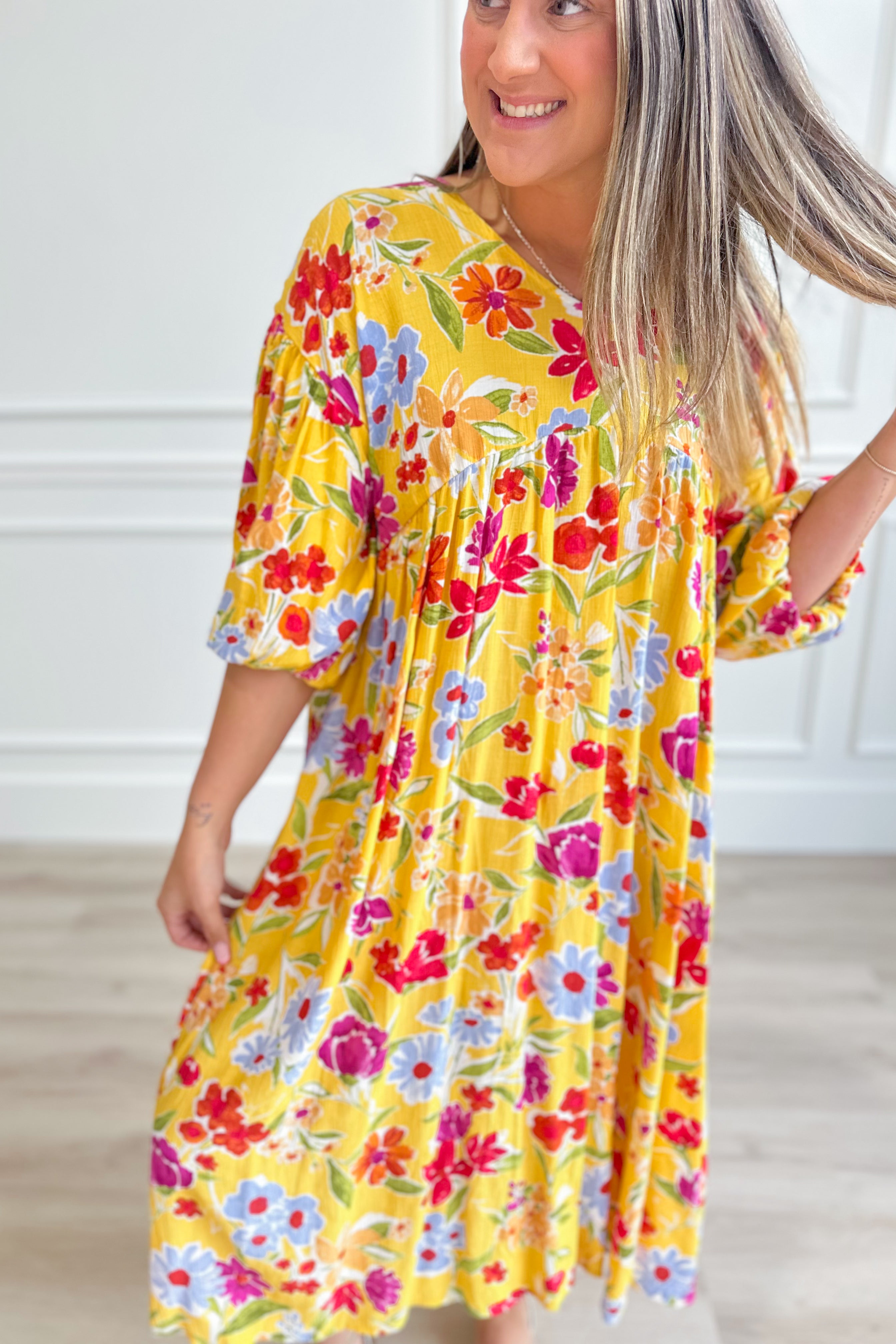 Serena Blossom Print Bubble Sleeve Maxi Dress - Coremarkets