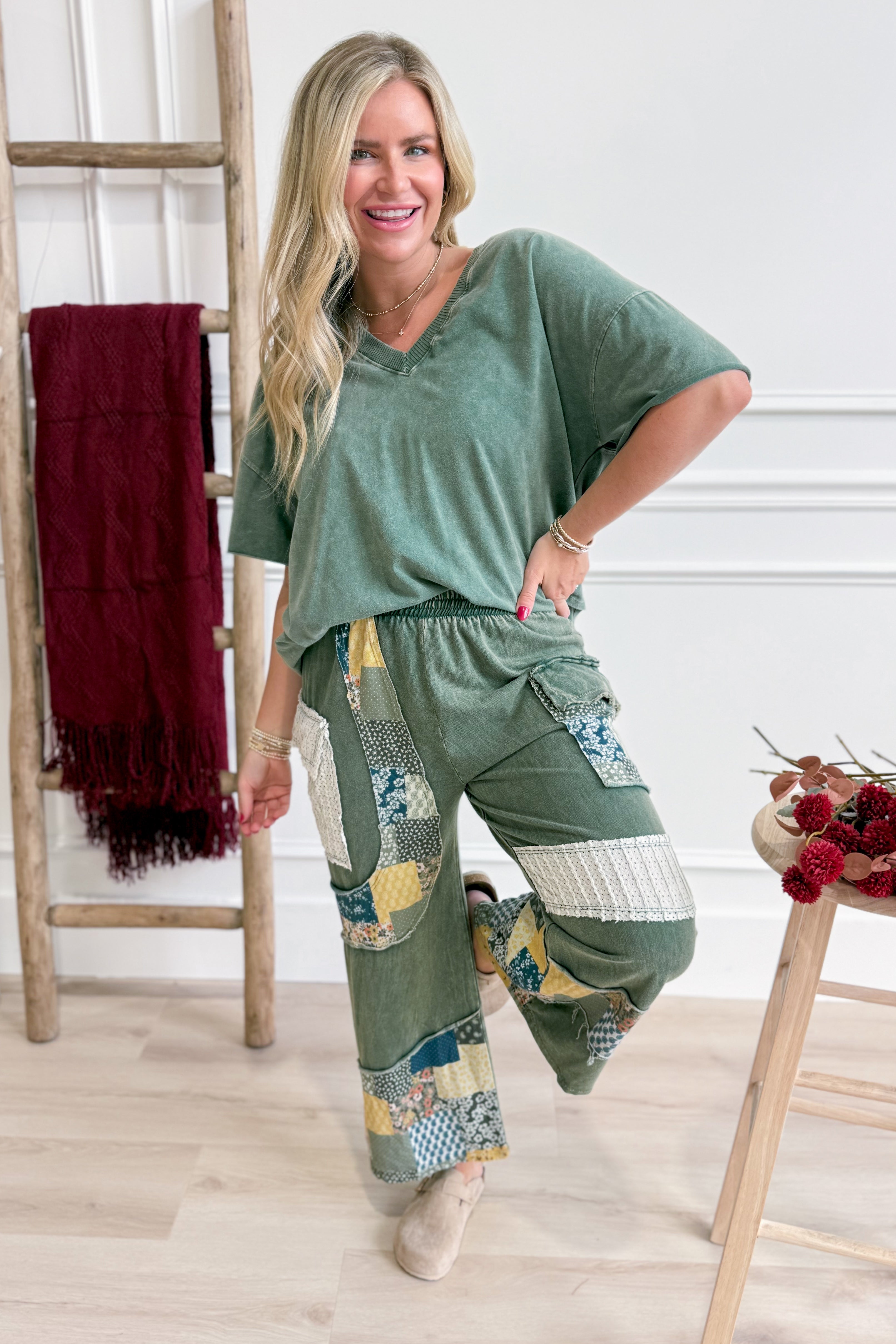 Betsy Mineral Wash V Neck Basic Top - Coremarkets