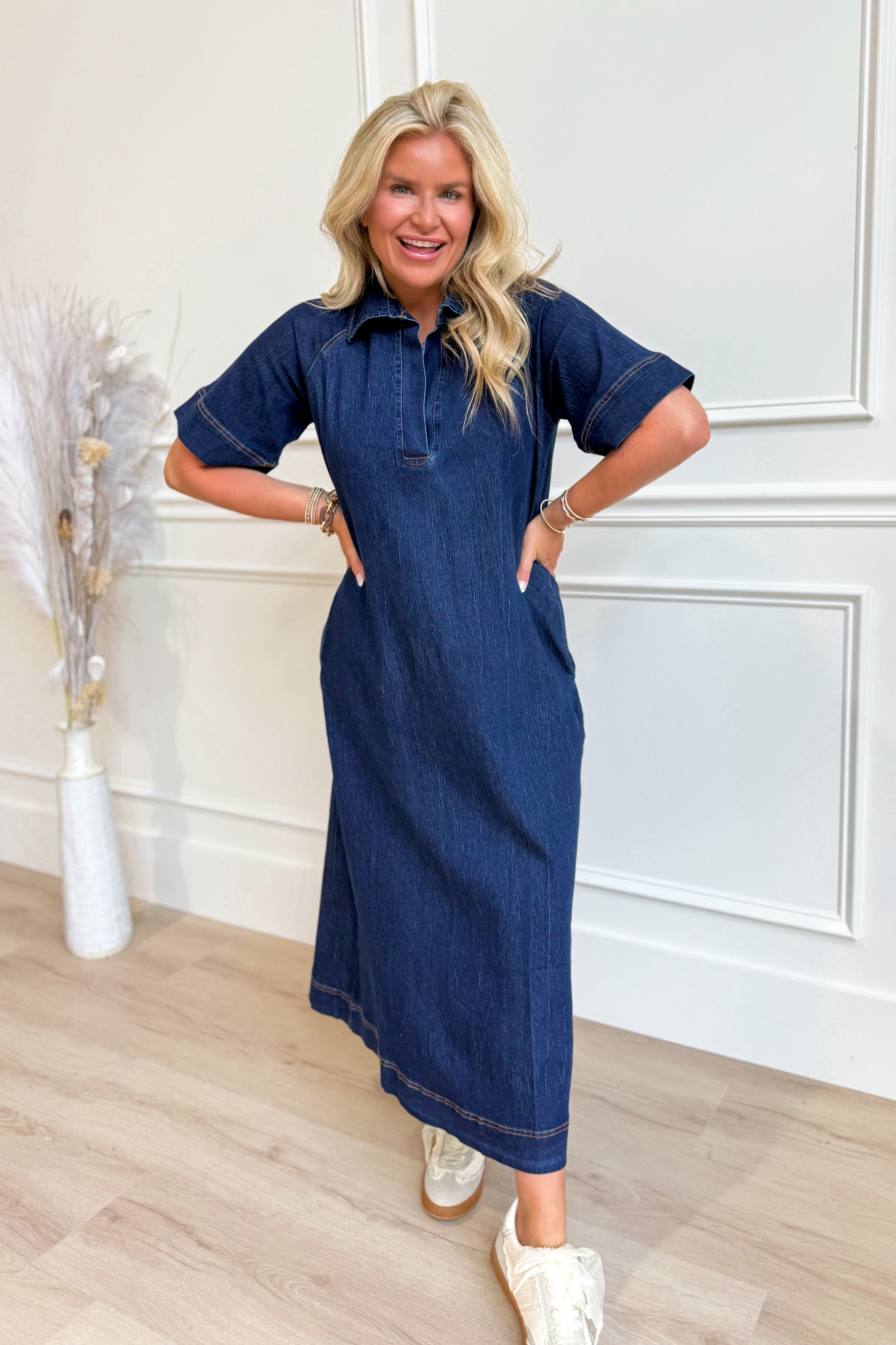 Kiana Denim Raglan Sleeve Midi Dress - Coremarkets