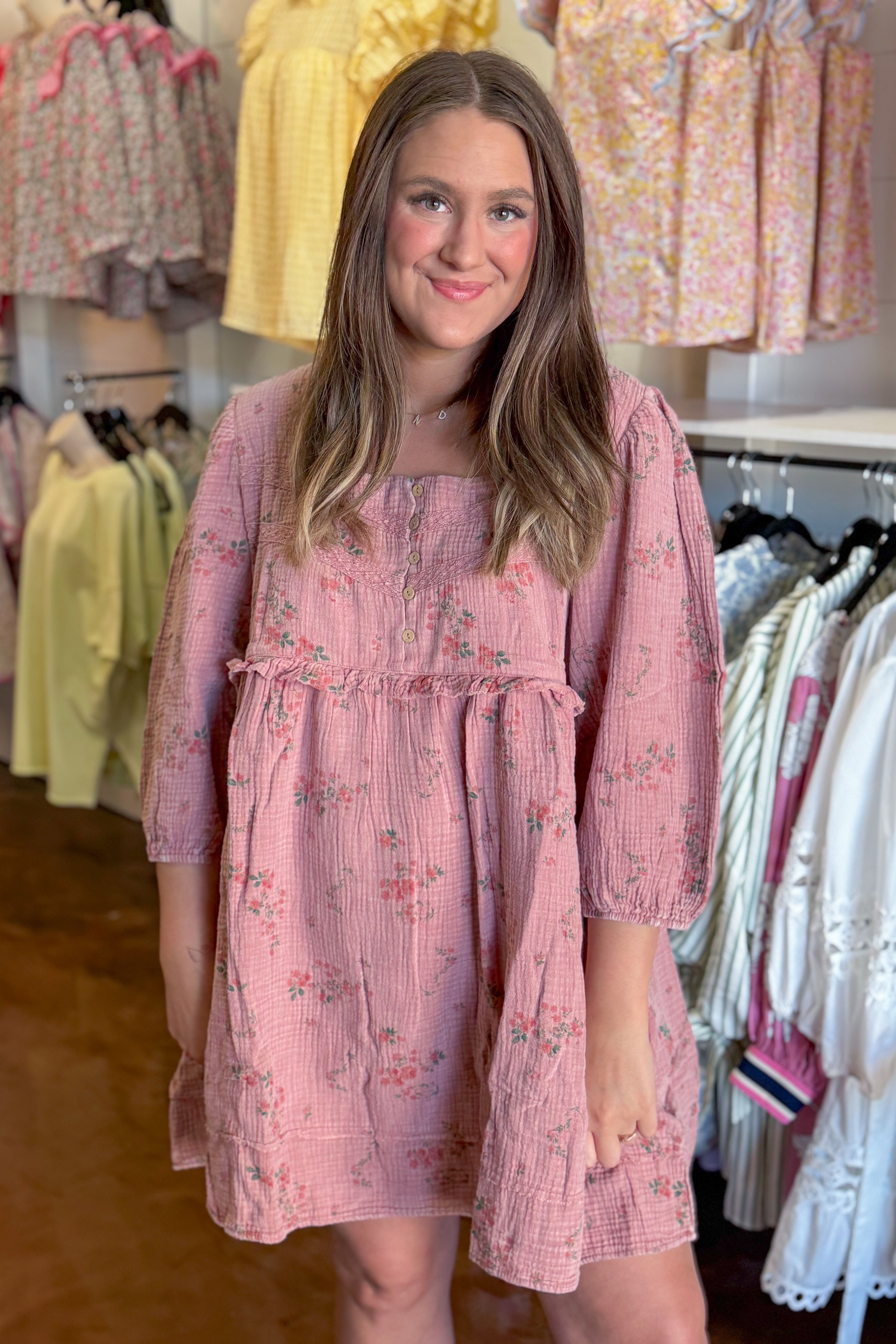 Karen Floral Mineral Washed Babydoll Dress - Coremarkets