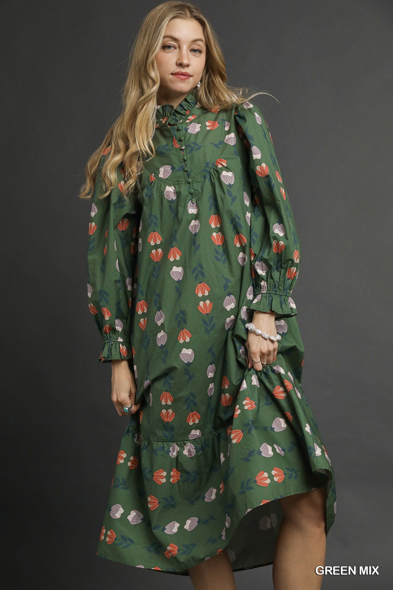 Lori Ruffle Trim Midi Dress - Coremarkets