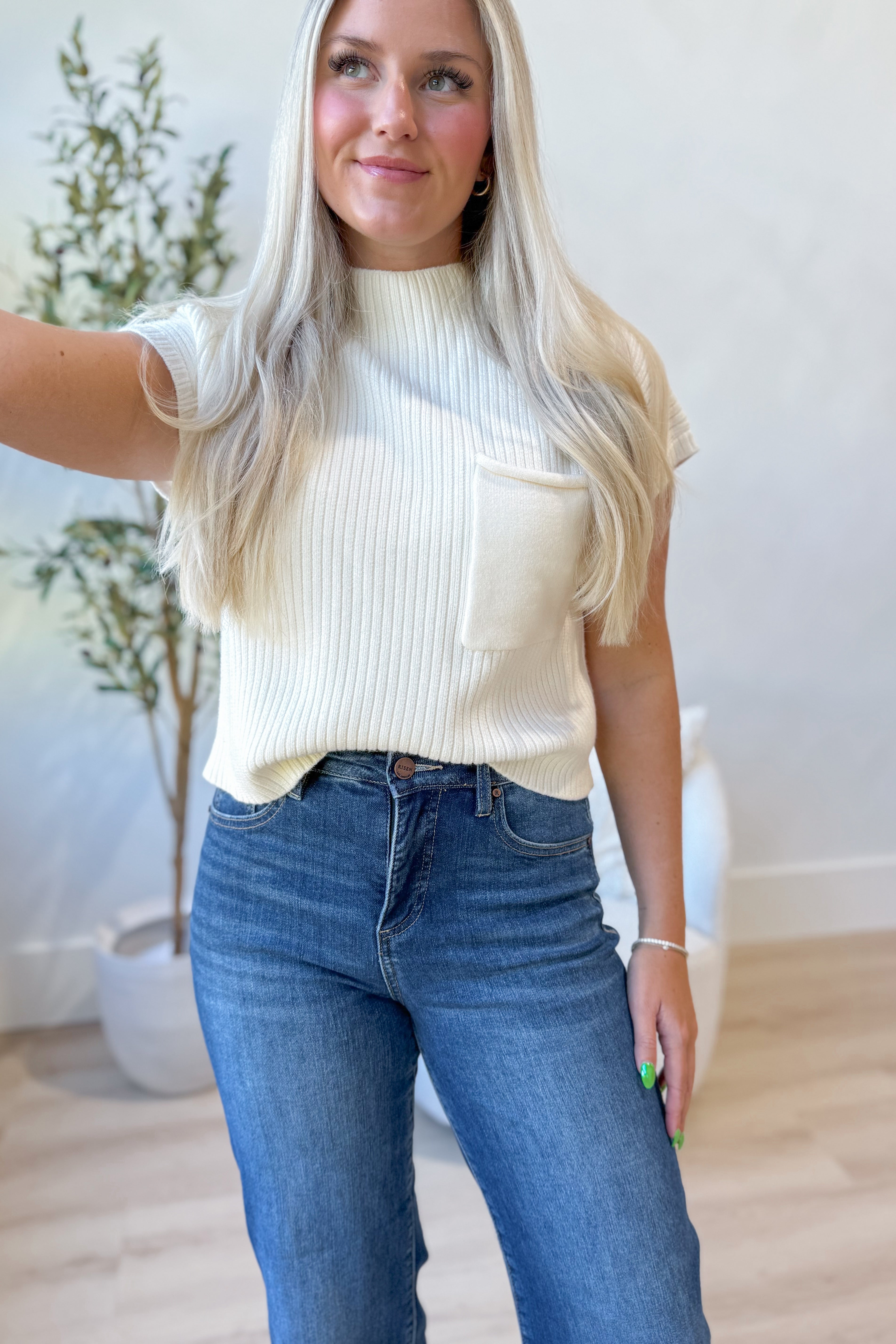 Megan Ribbed Front Pocket Sweater Top - Coremarkets