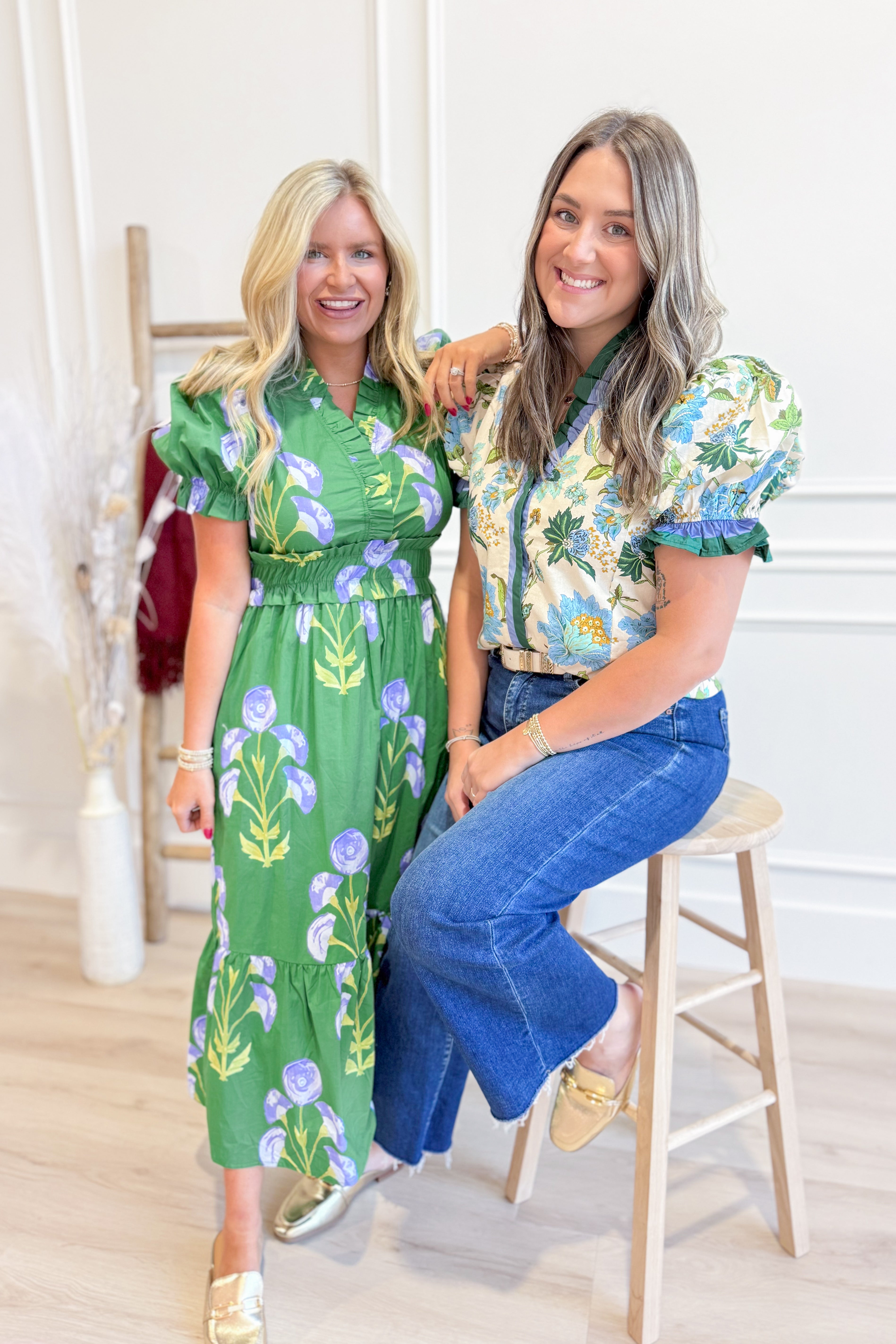 Fiona Puff Sleeve Ruffle Accent Midi Dress - Coremarkets