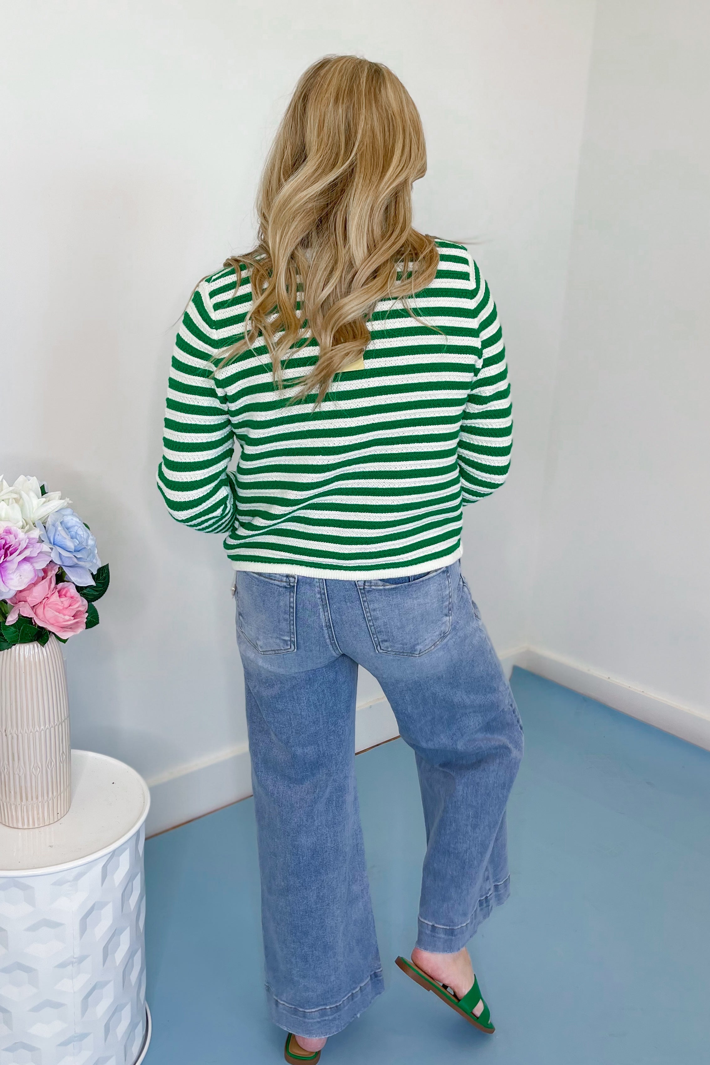 Catrina Striped Button Sweater Cardigan Top - Coremarkets