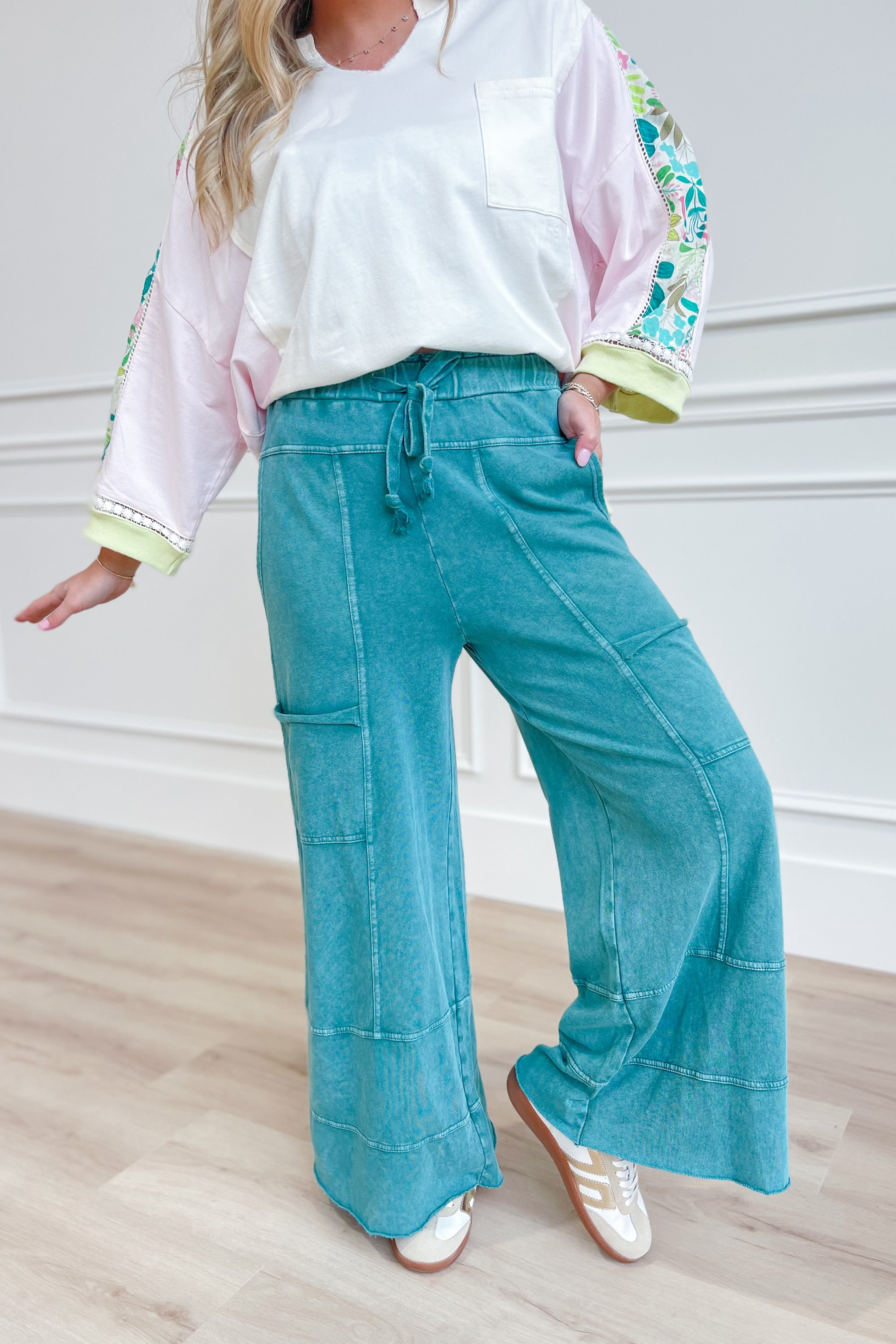 Bradley Mineral Washed Terry Knit Wide Leg Pants - Coremarkets