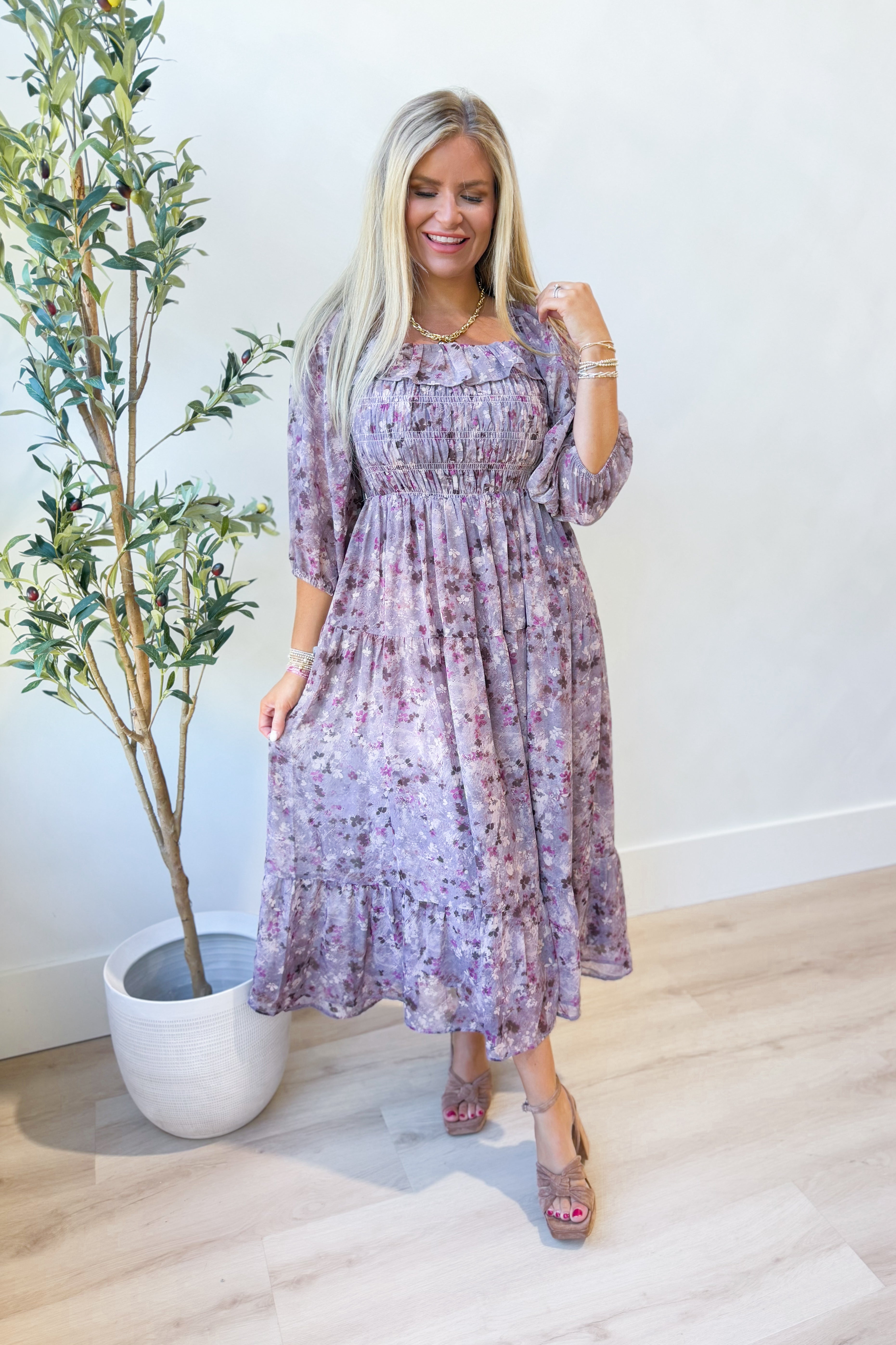 Scarlett Floral Smocked Midi Dress - Coremarkets