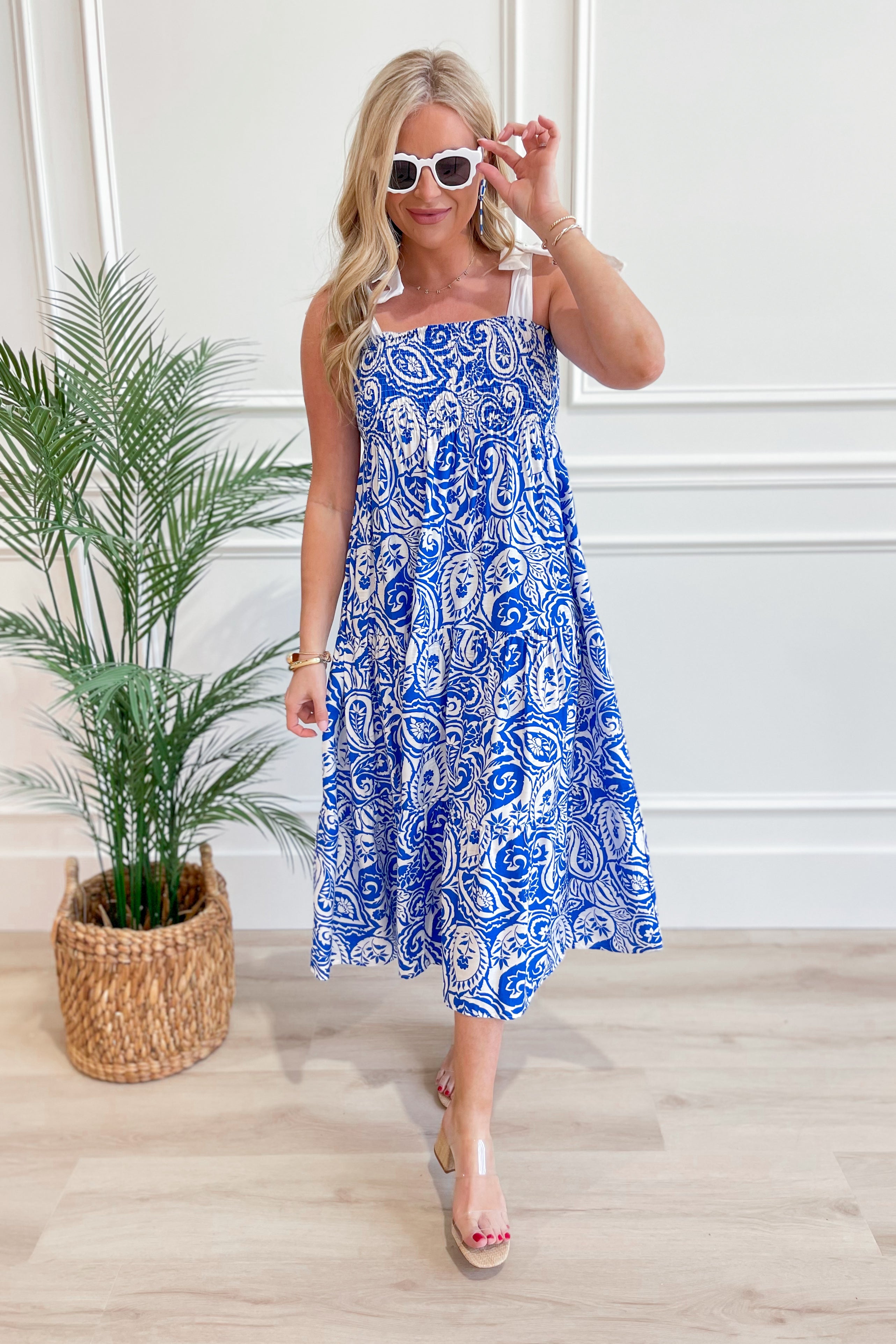 Athena Paisley Print Smocked Midi Dress - Coremarkets