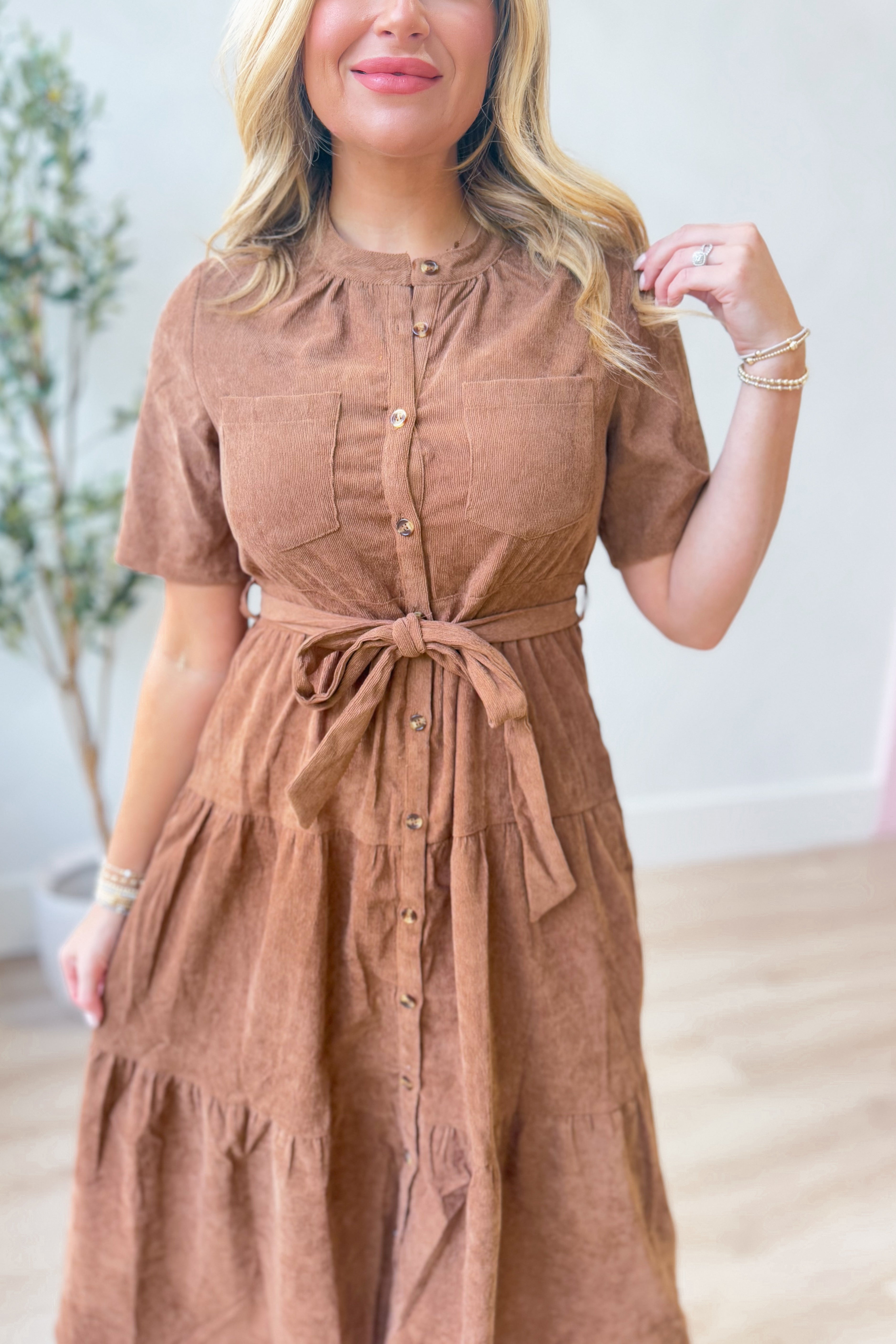 Lucy Corduroy Tie Waist Midi Dress - Coremarkets