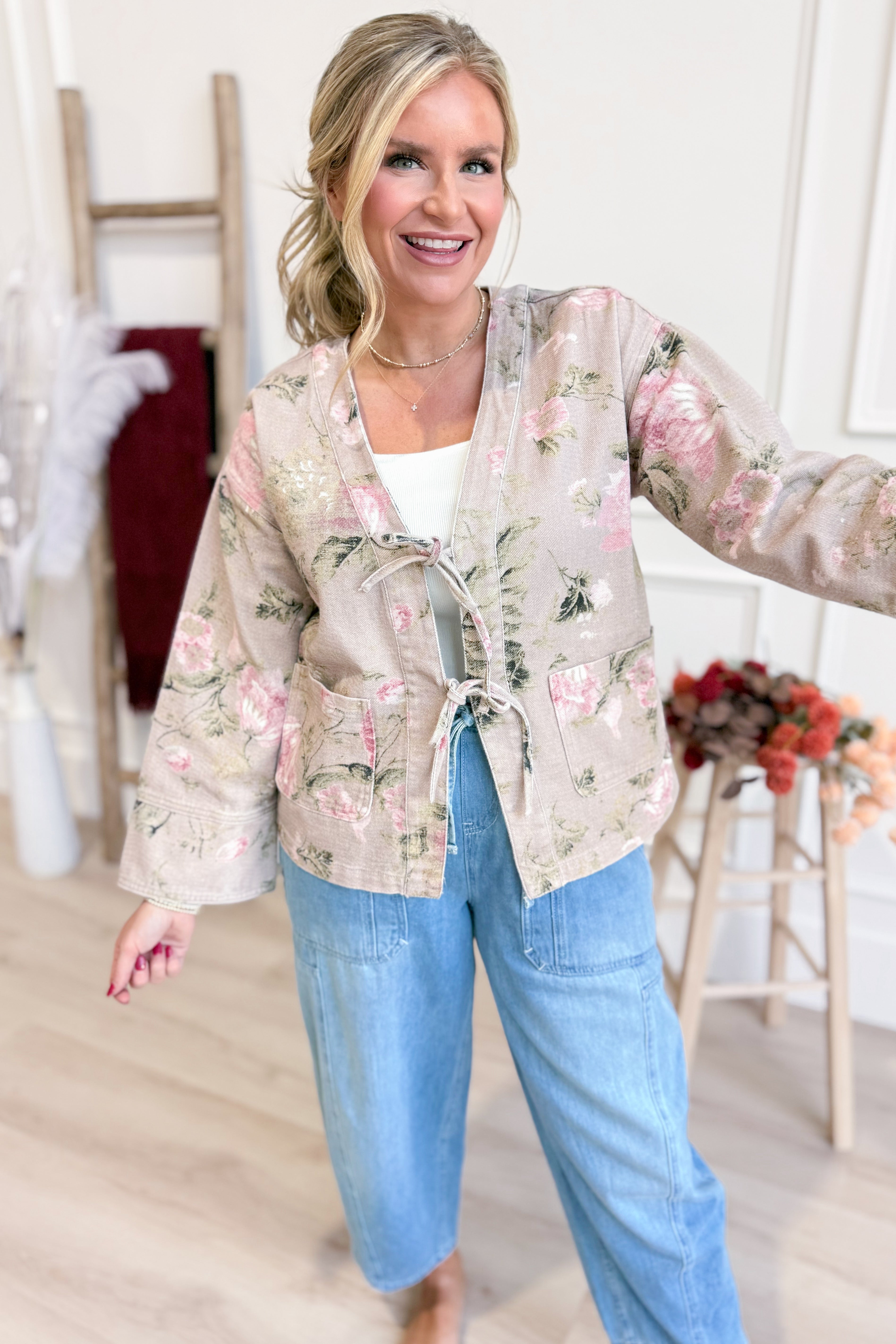 Courtney Floral Tie Front Jacket - Coremarkets