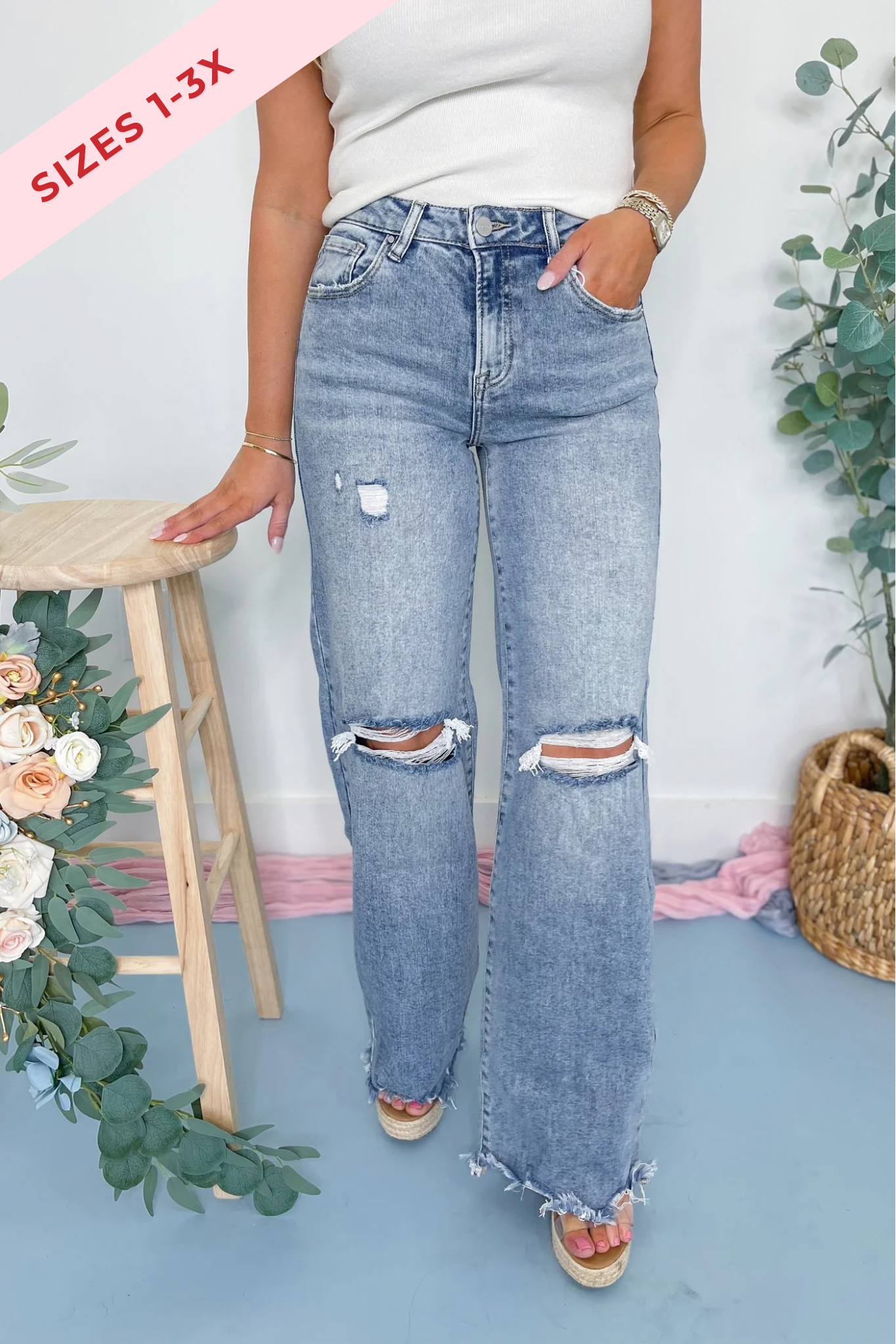 Risen Remi High Rise Wide Leg Denim Jeans [1-3XL] - Coremarkets