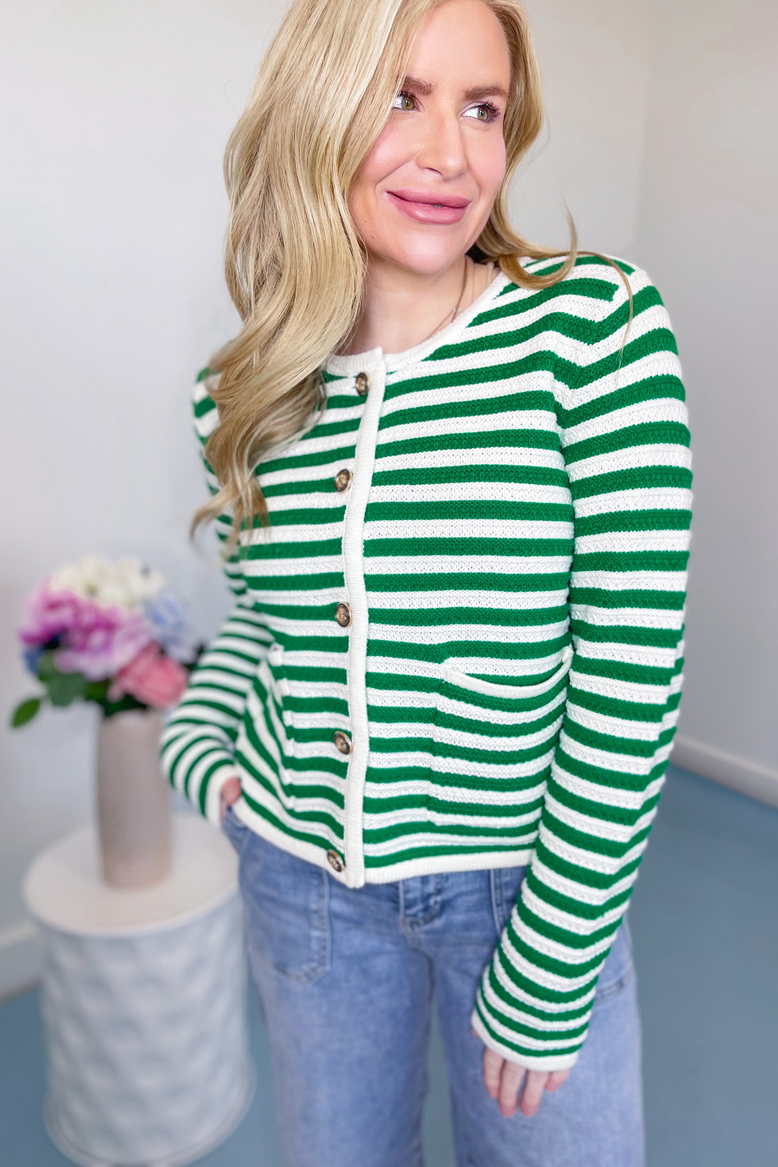 Catrina Striped Button Sweater Cardigan Top - Coremarkets