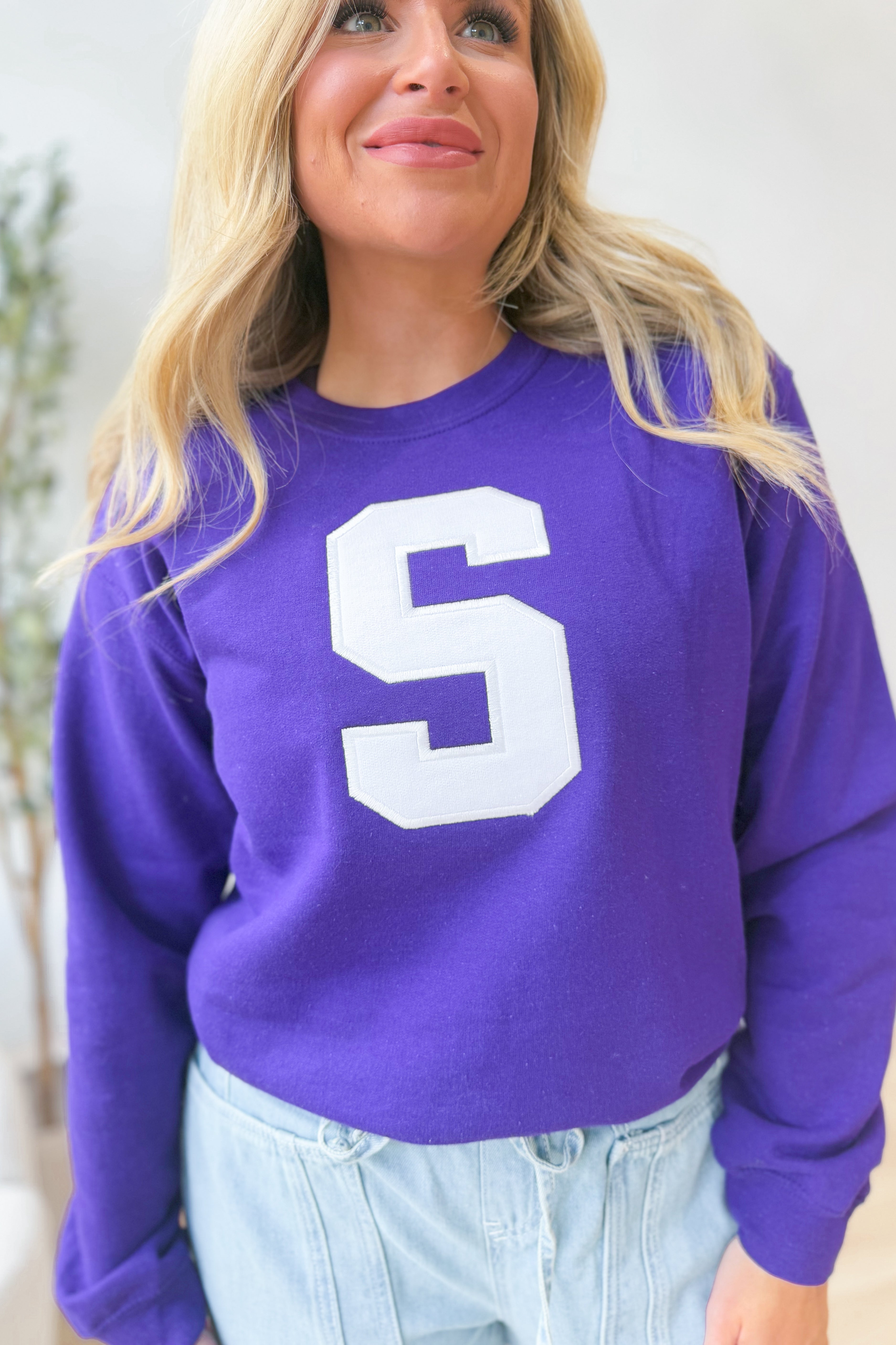 School Spirit "S" Patchwork Crewneck Sweatshirt - Coremarkets