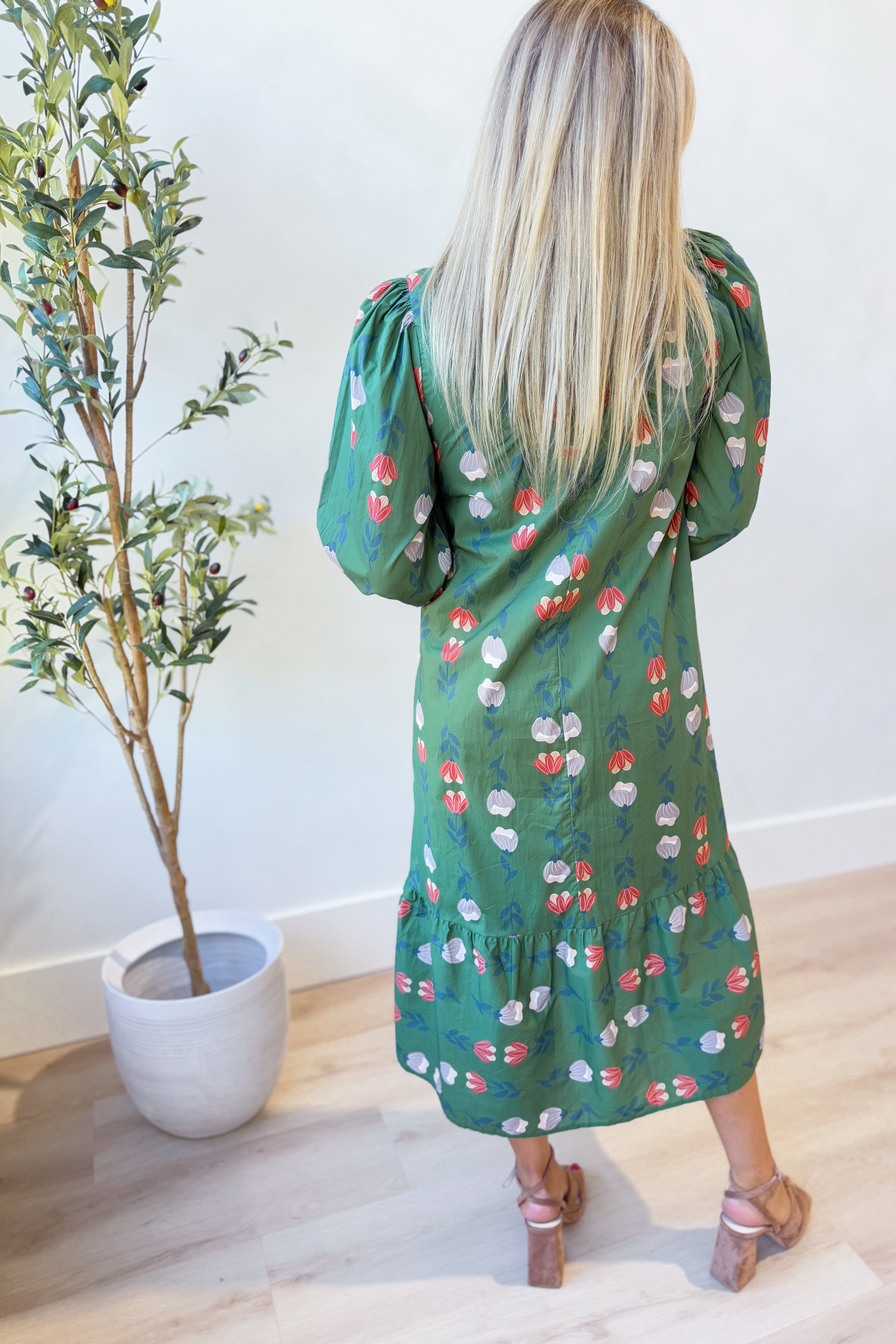 Lori Ruffle Trim Midi Dress - Coremarkets