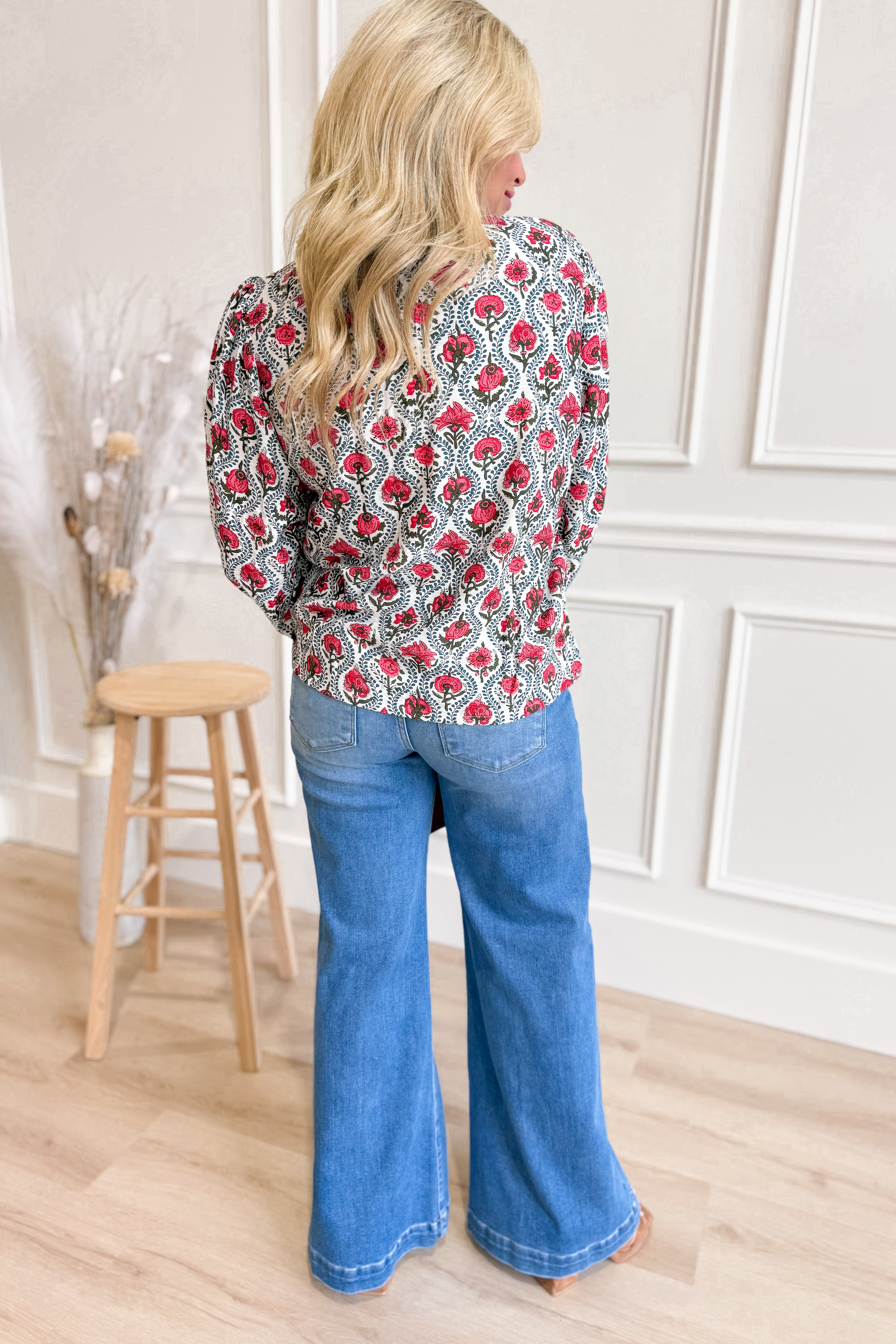 Sasha Flower Print Balloon Sleeve Top - Coremarkets