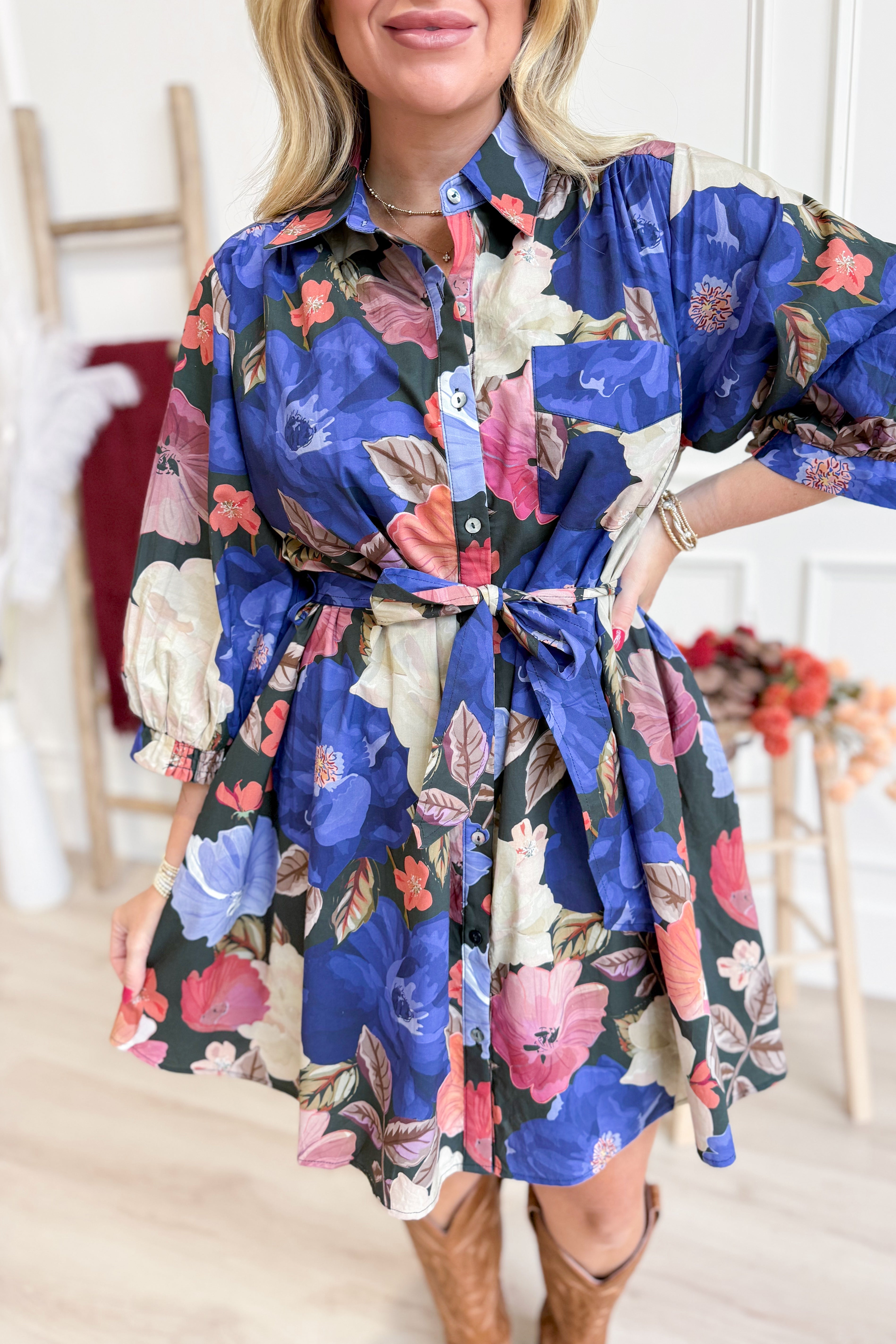 Cynthia Tie Waisted Floral Dress - Coremarkets