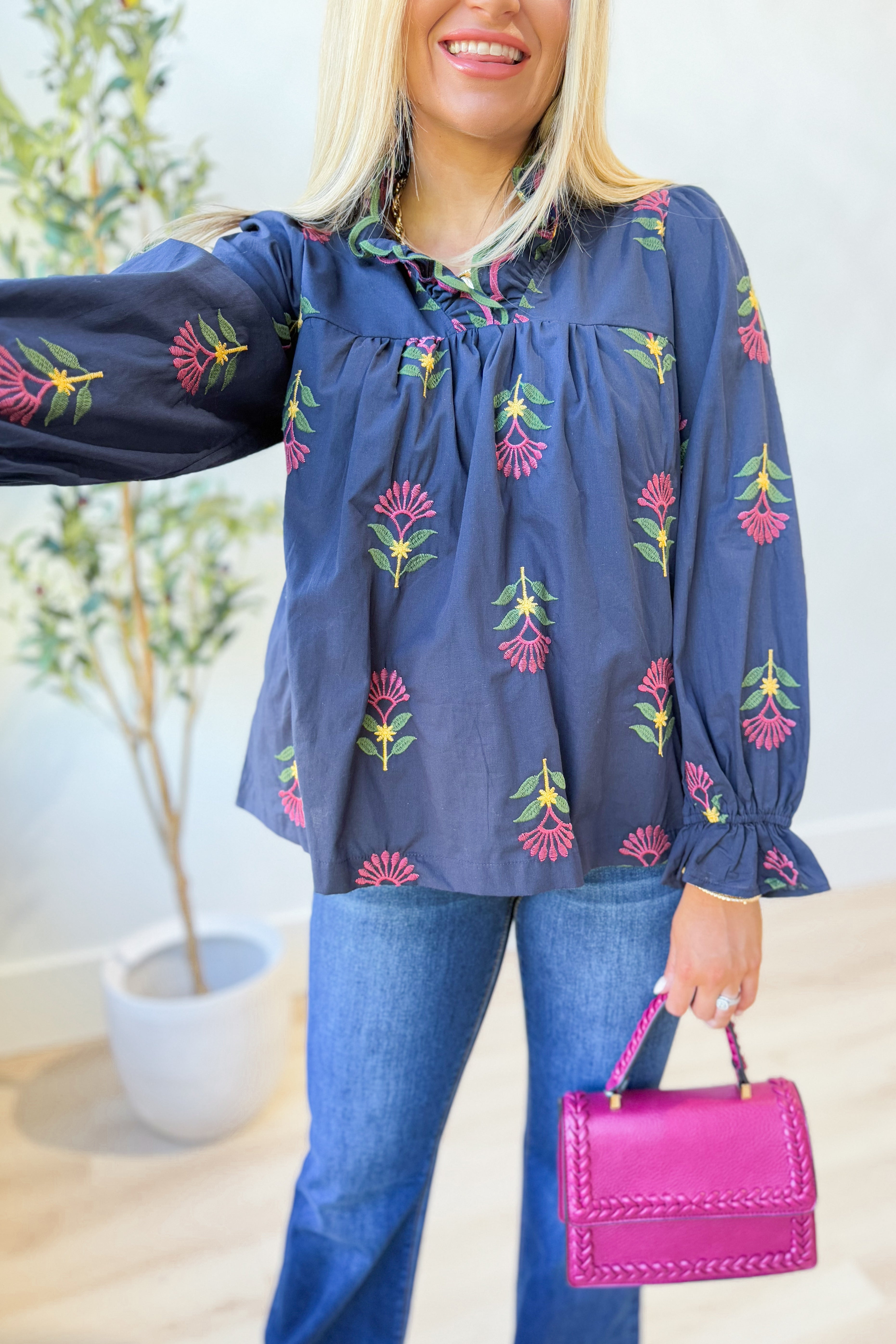 Tori Floral Scallop Trim Top - Coremarkets