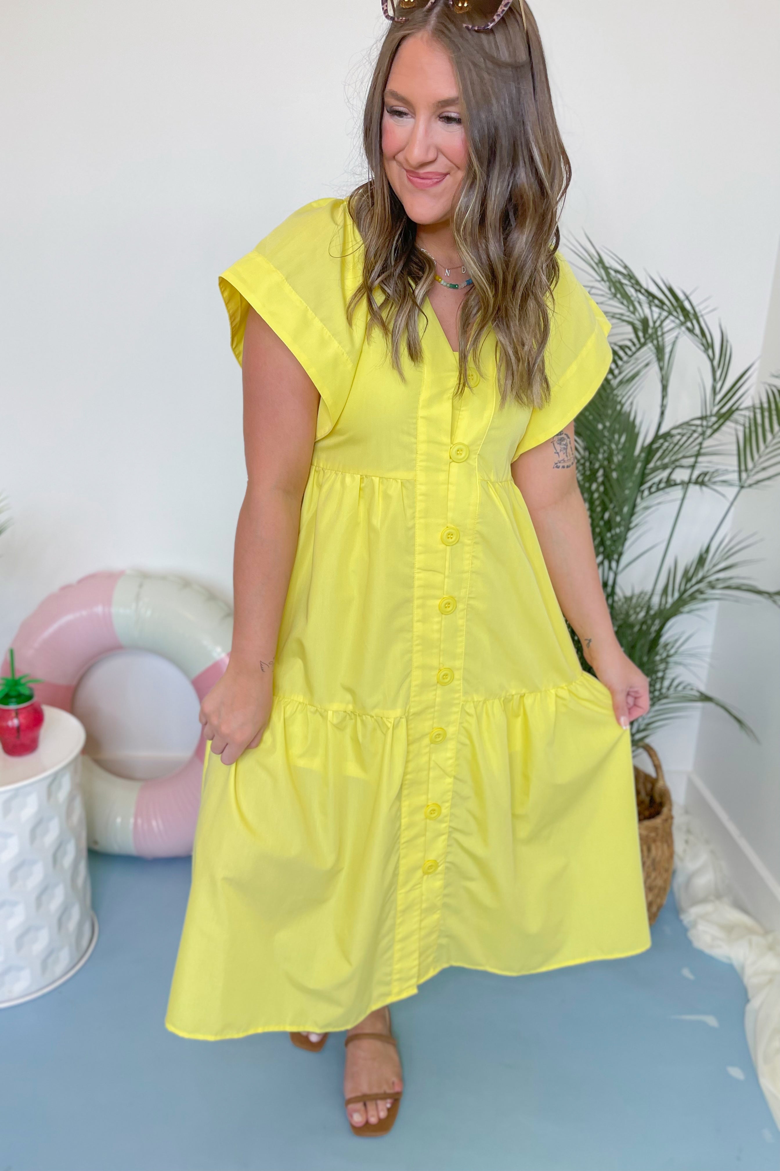 Sunny Flutter Sleeve Midi Dress - Coremarkets