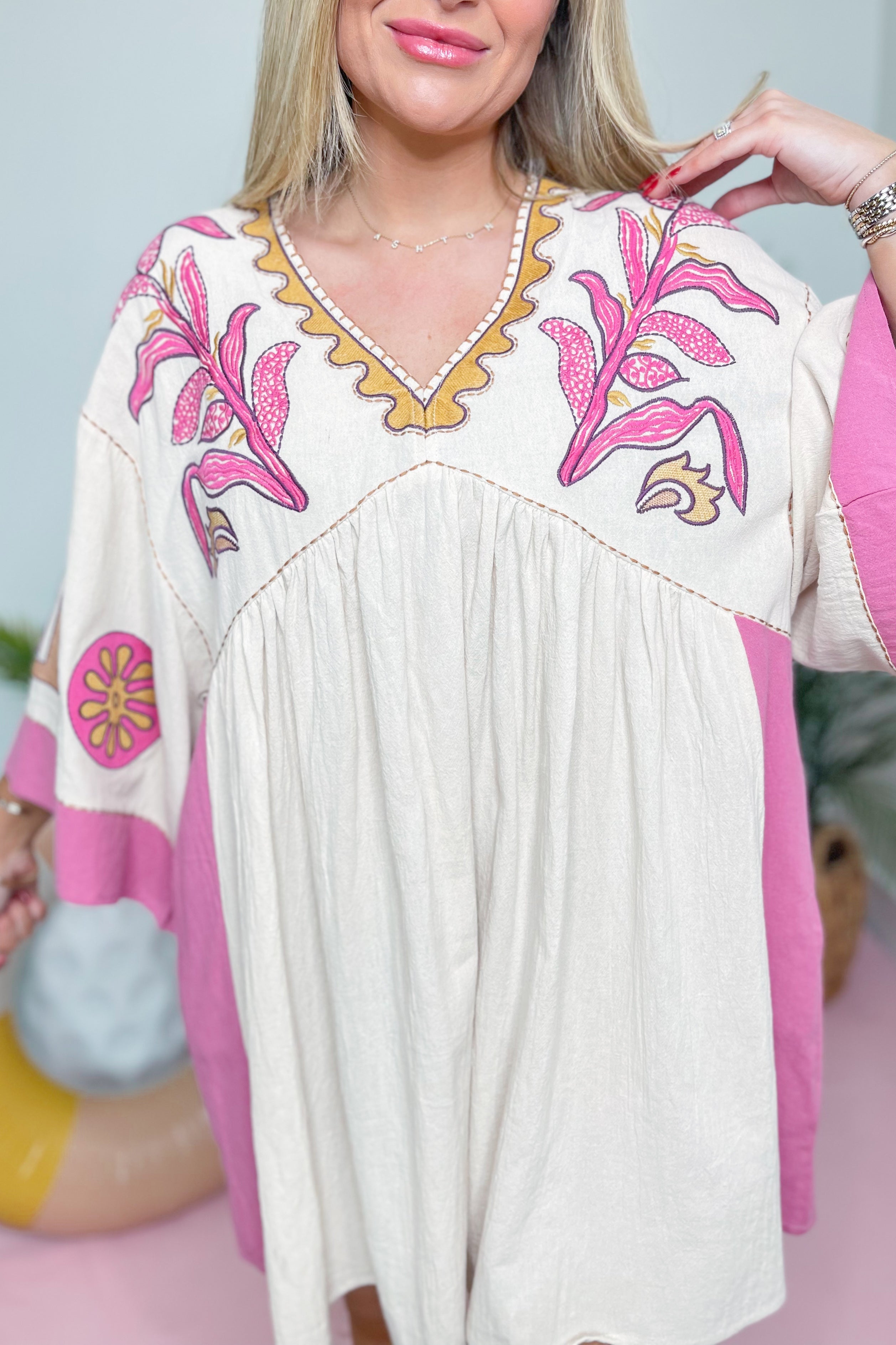 Tucker Embroidered 3/4 Sleeve Dress - Coremarkets