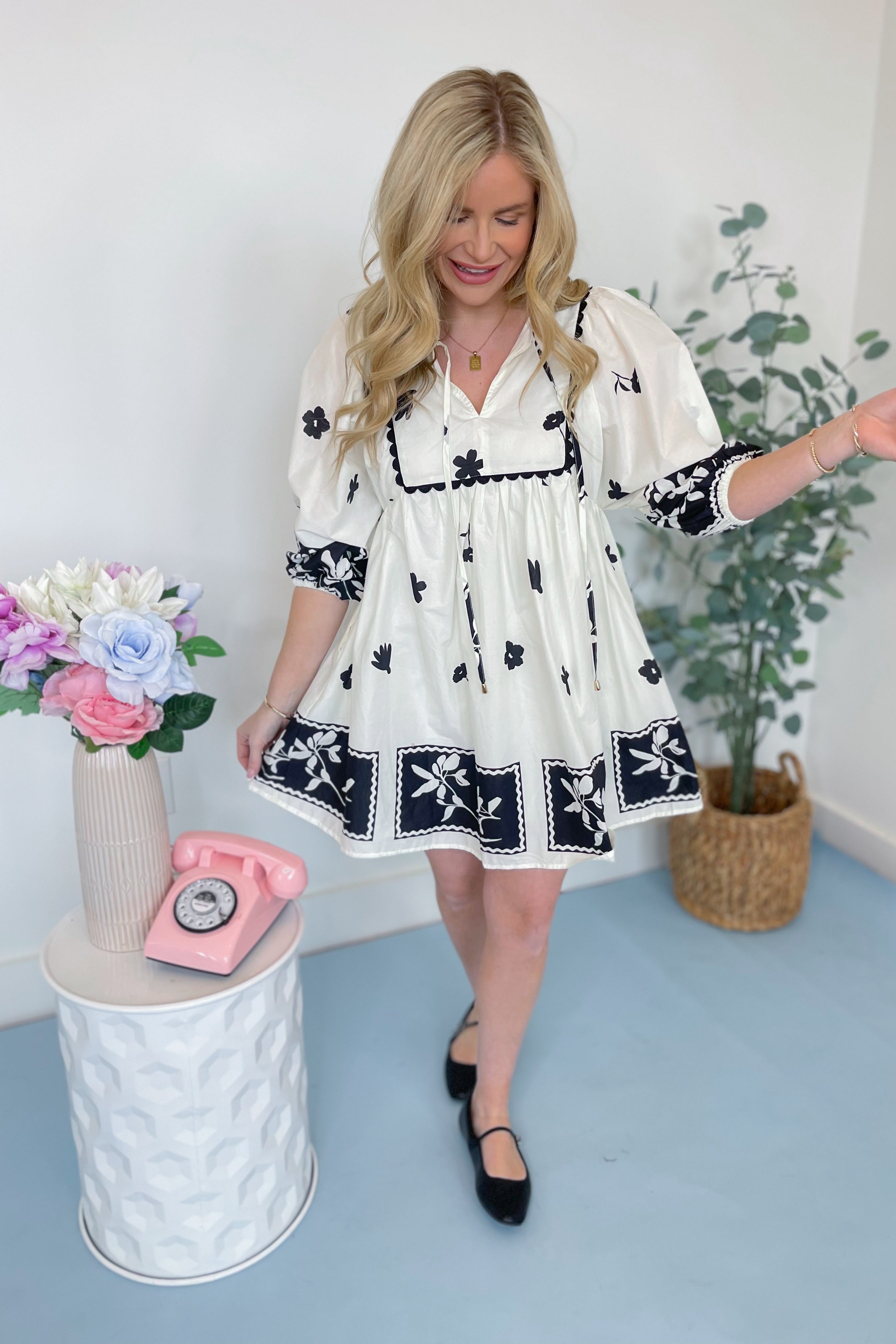 Lyla Floral Stenciled Scalloped Dress - Coremarkets