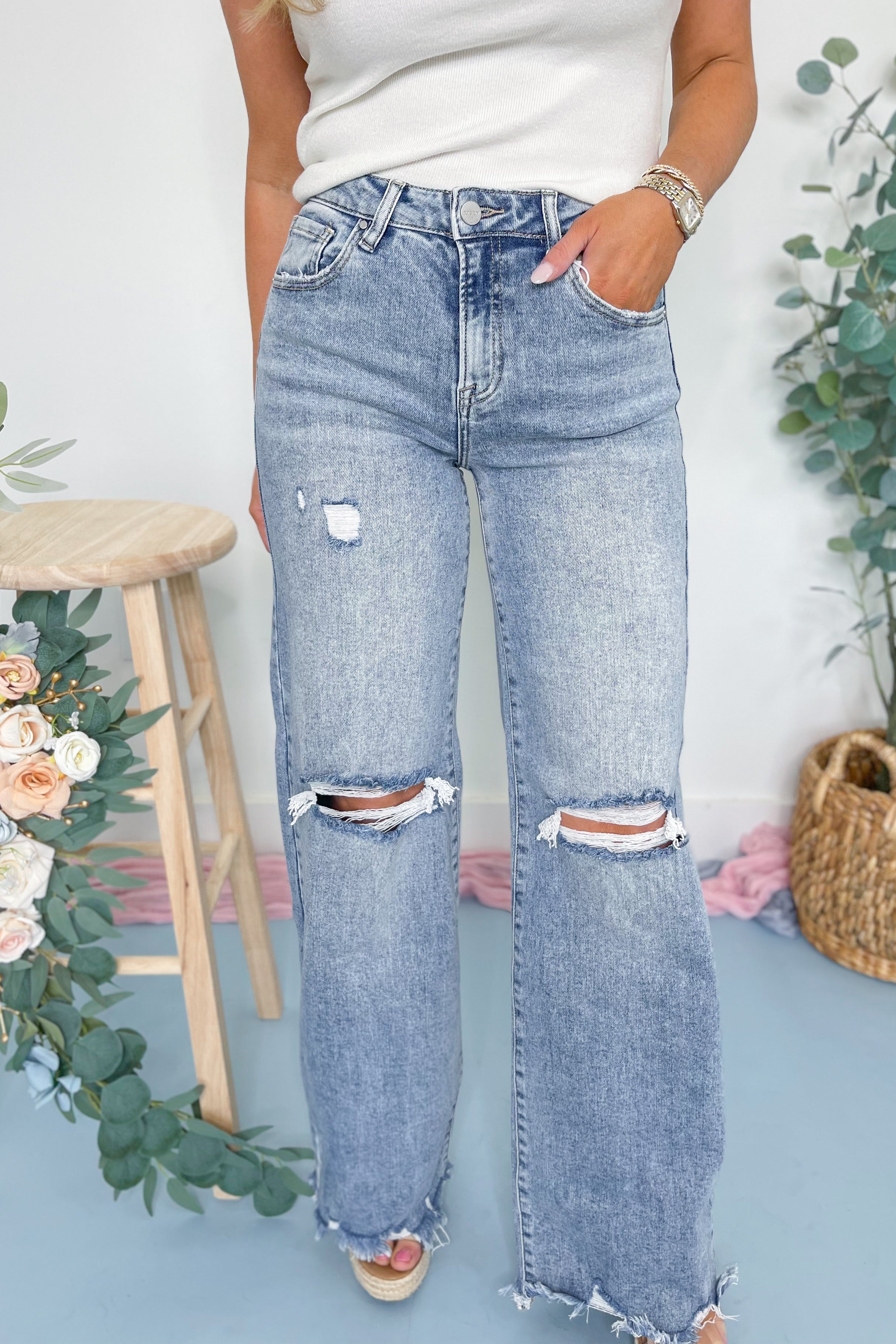 Risen Remi High Rise Wide Leg Denim Jeans [1-3XL] - Coremarkets