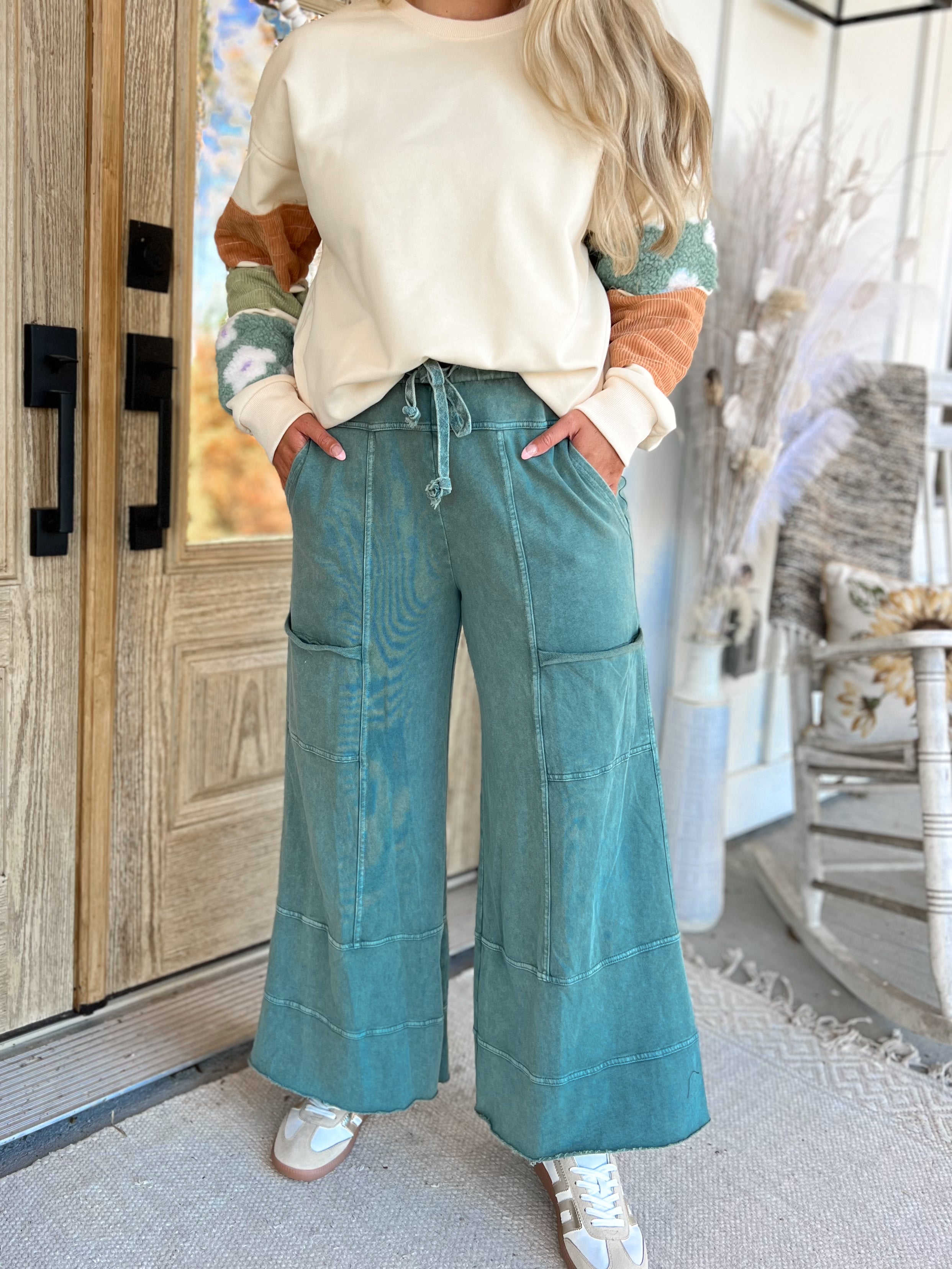 Bradley Mineral Washed Terry Knit Wide Leg Pants - Coremarkets