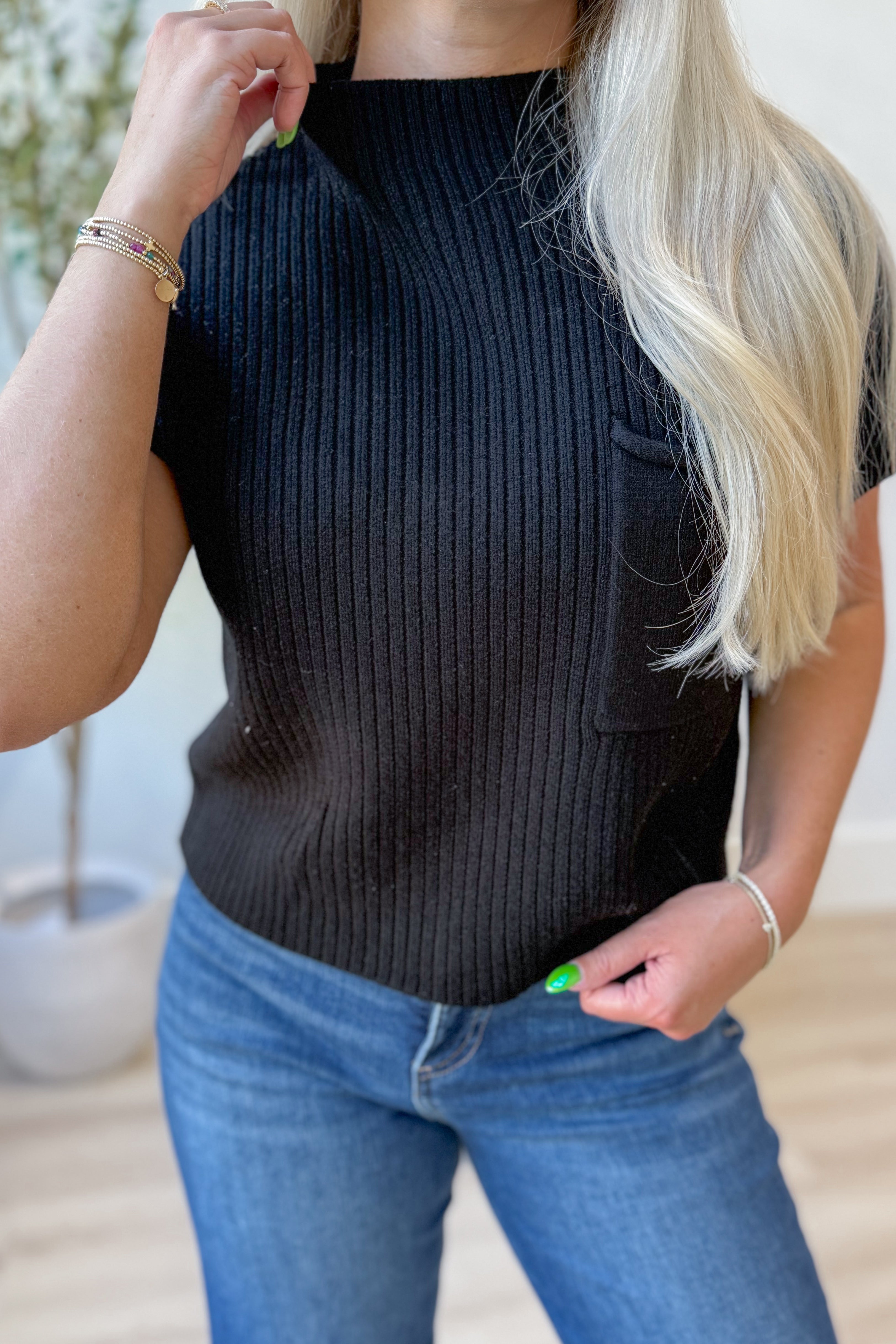 Megan Ribbed Front Pocket Sweater Top - Coremarkets