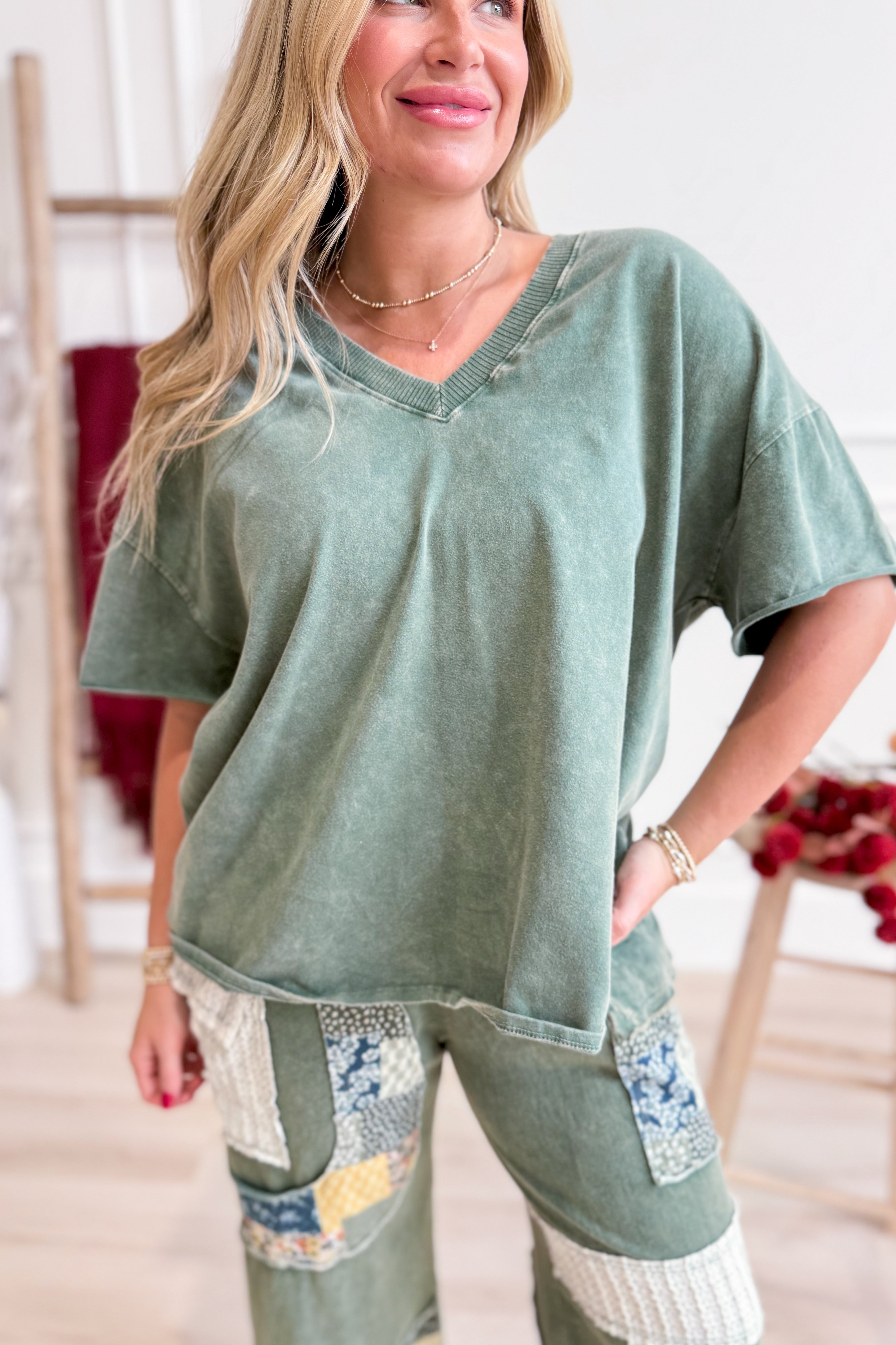 Betsy Mineral Wash V Neck Basic Top - Coremarkets