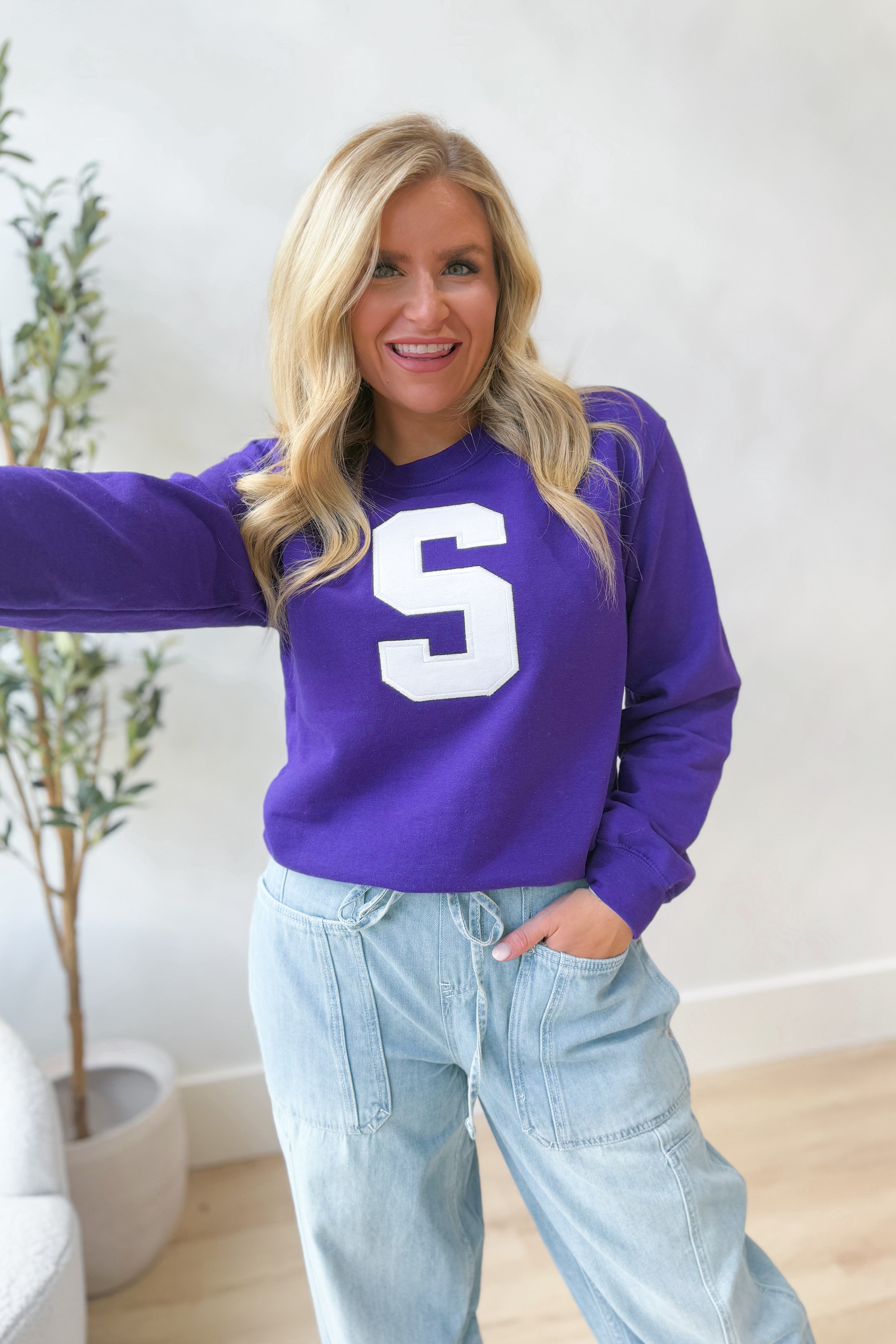 School Spirit "S" Patchwork Crewneck Sweatshirt - Coremarkets