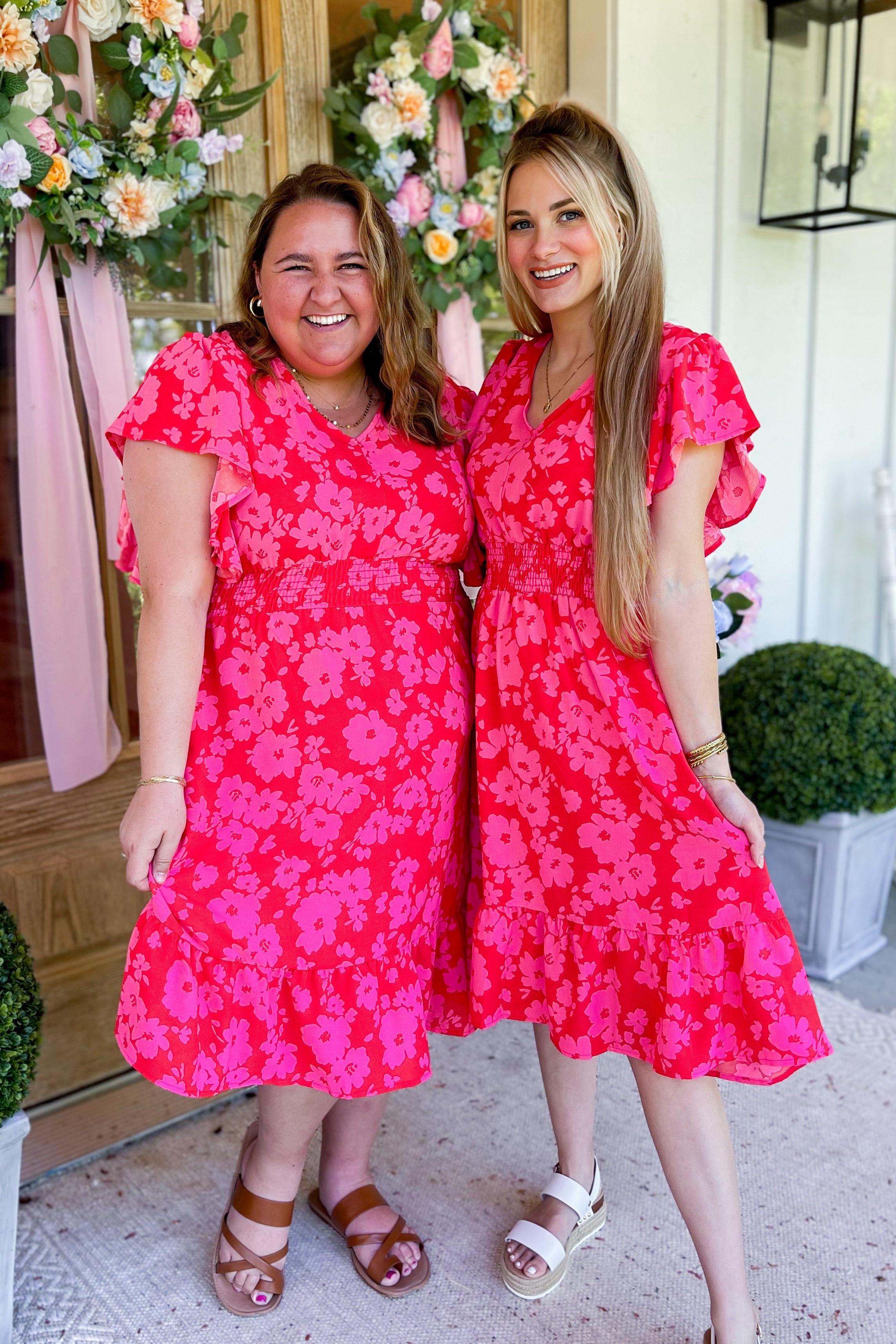 Morris V Neck Short Sleeve Floral Midi Dress - Coremarkets