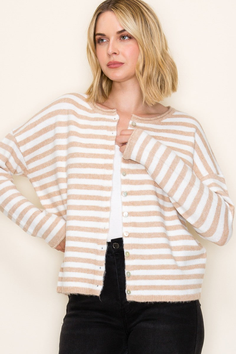 Cori Striped Long Sleeve Cardigan - Coremarkets