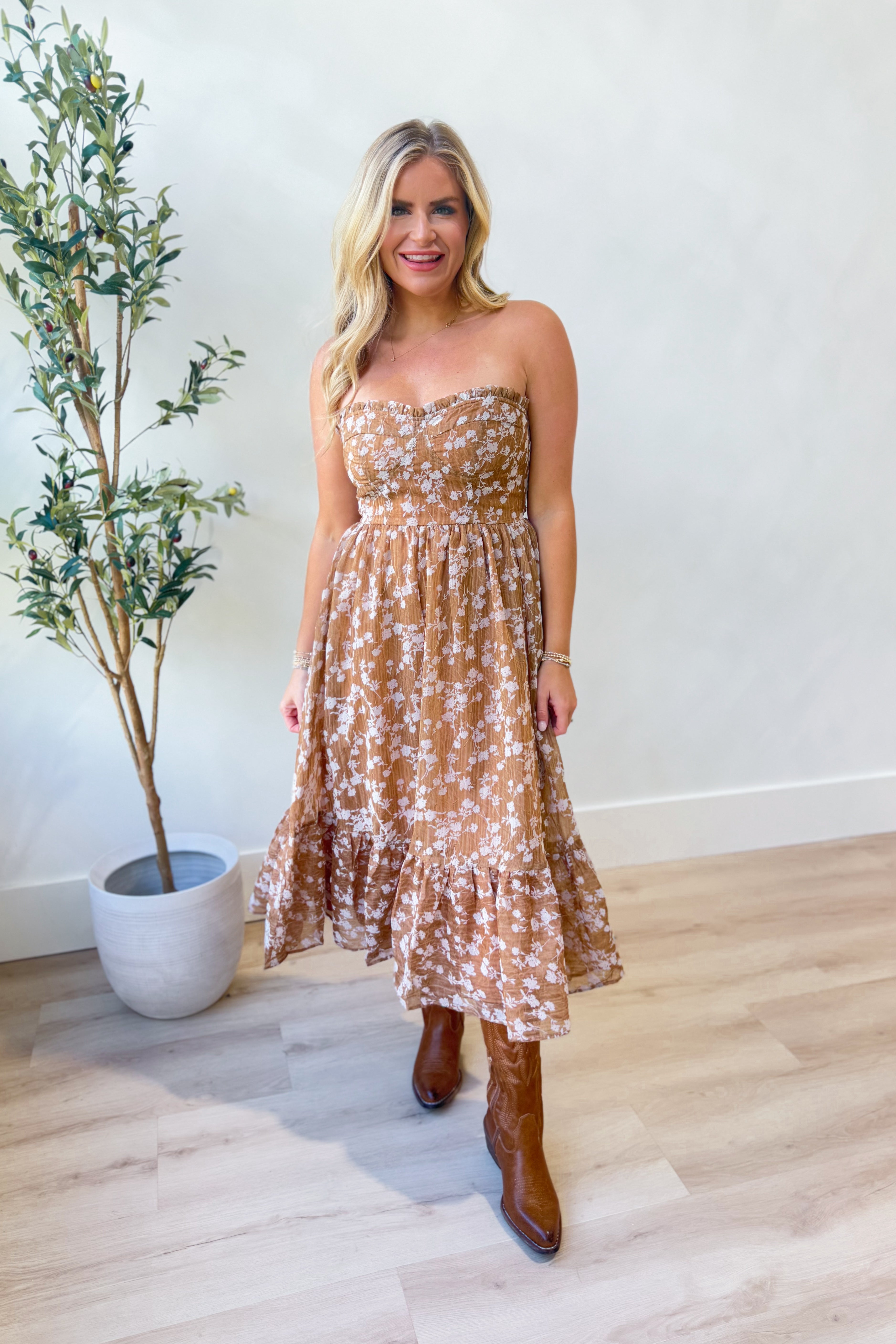 Zoe Fall Floral Ruffle Trim Dress - Coremarkets