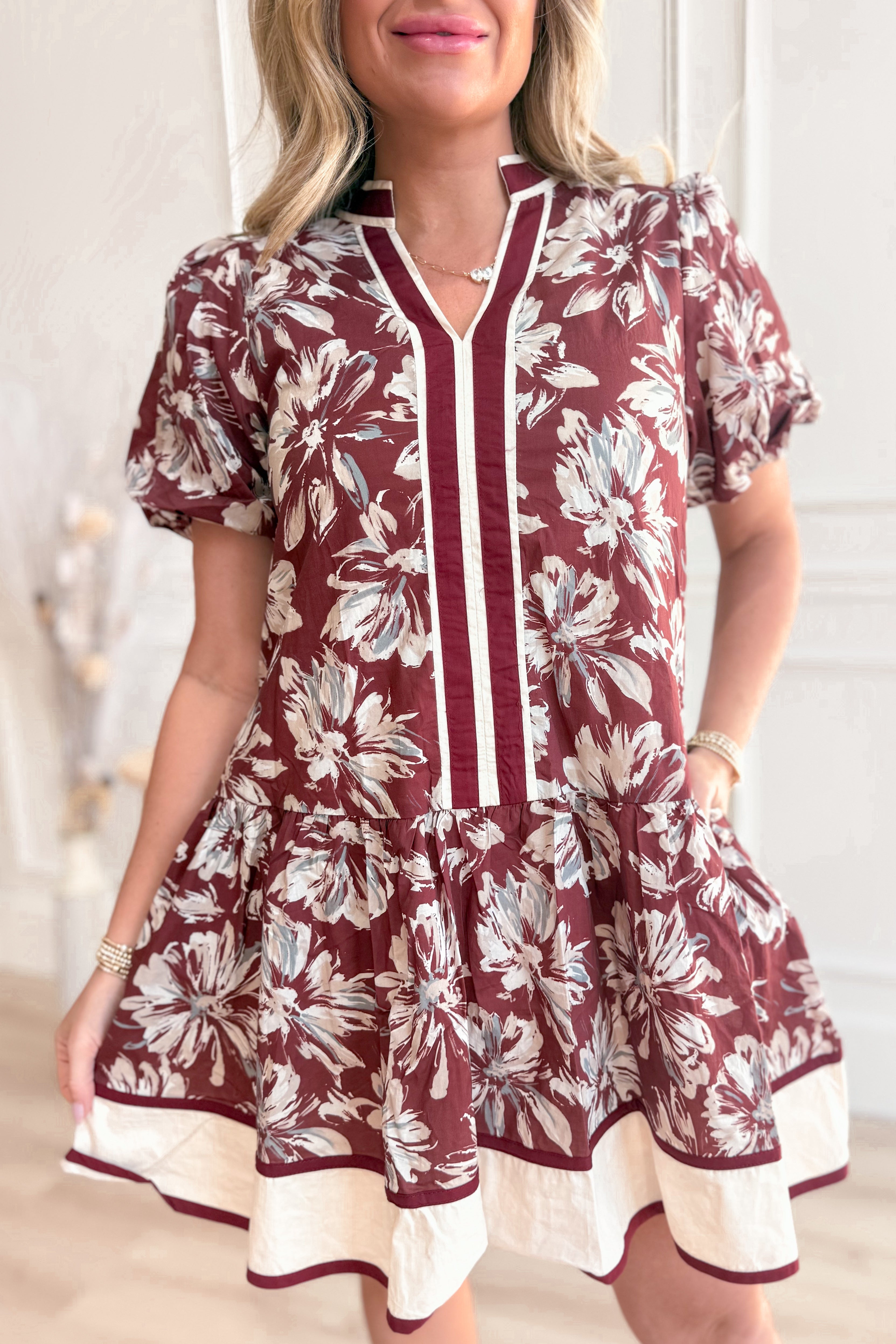 Janice Floral Contrasted Trim Dress - Coremarkets