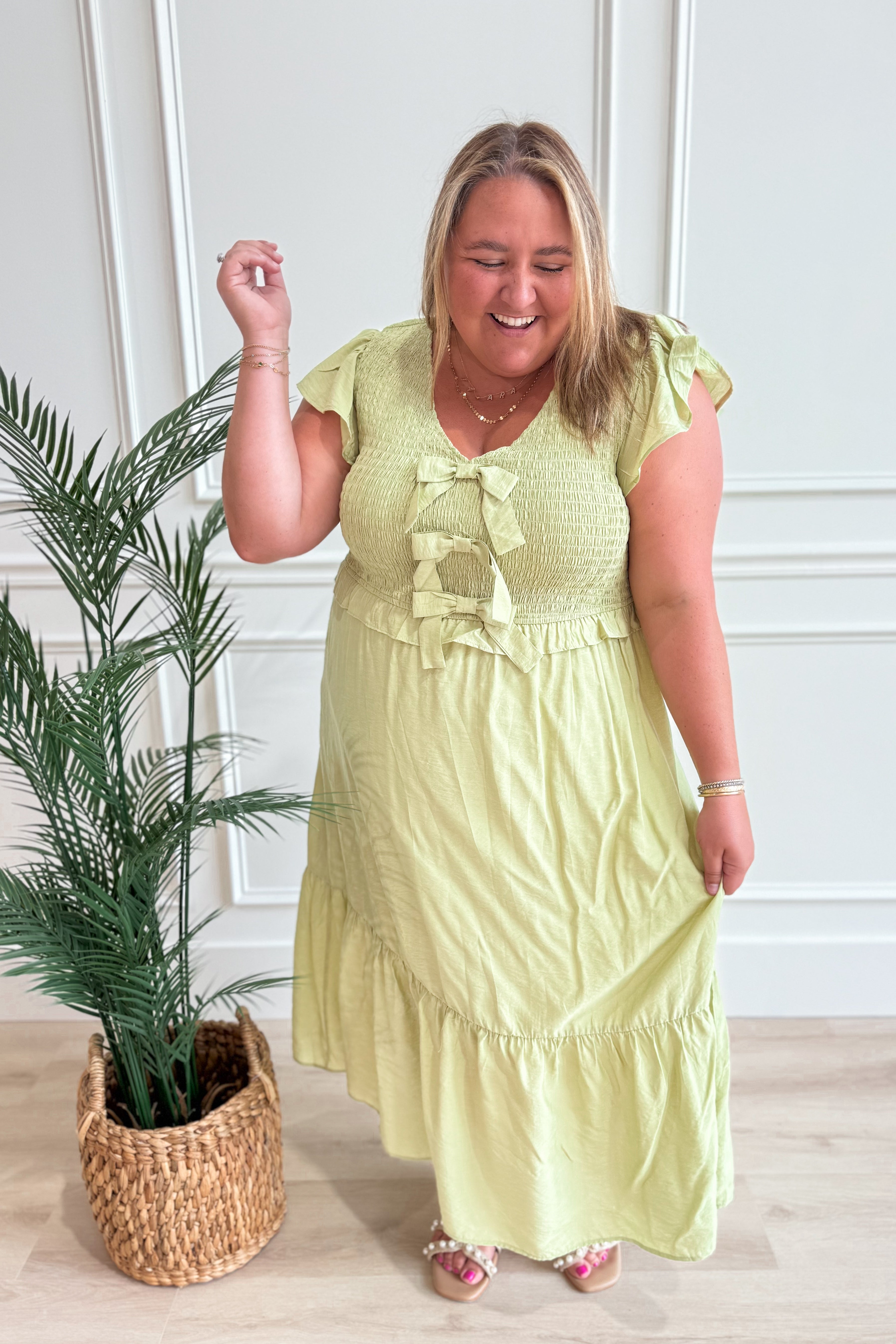 Nicole Front Bow Detail Midi Dress - Coremarkets