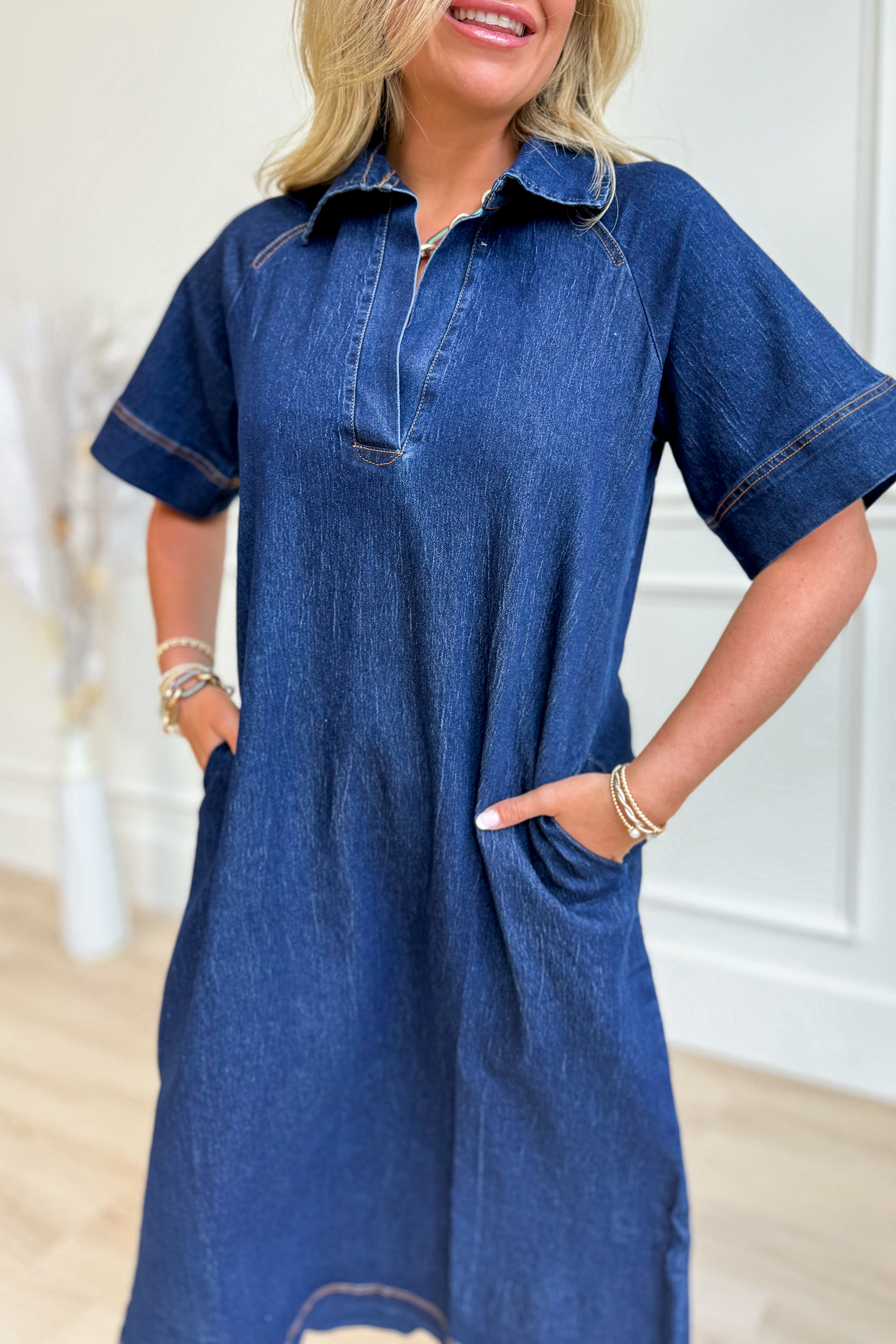 Kiana Denim Raglan Sleeve Midi Dress - Coremarkets