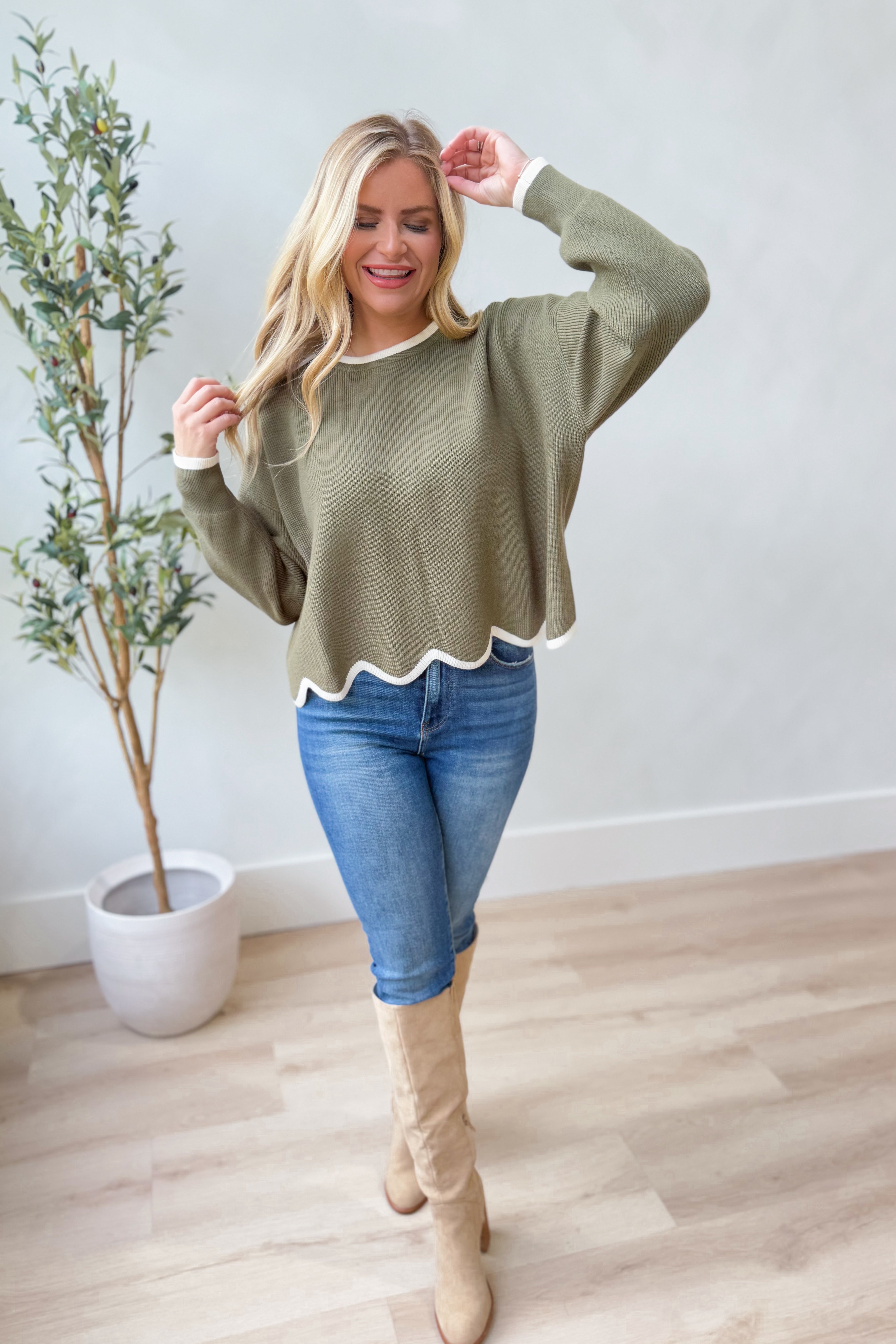 Gracie Long Sleeve Scallop Hem Sweater - Coremarkets