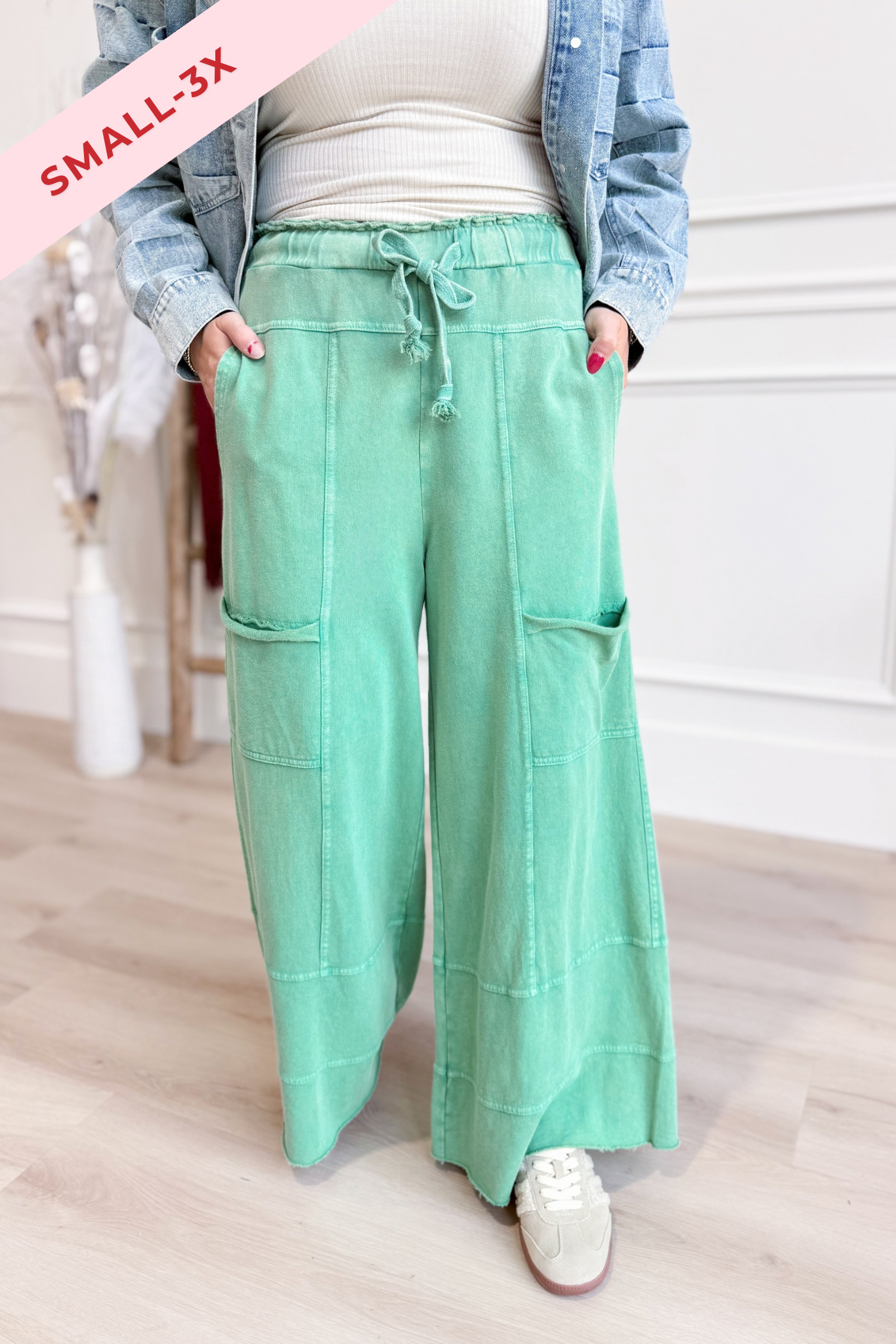 Bradley Mineral Washed Terry Knit Wide Leg Pants [S~3X] - Coremarkets