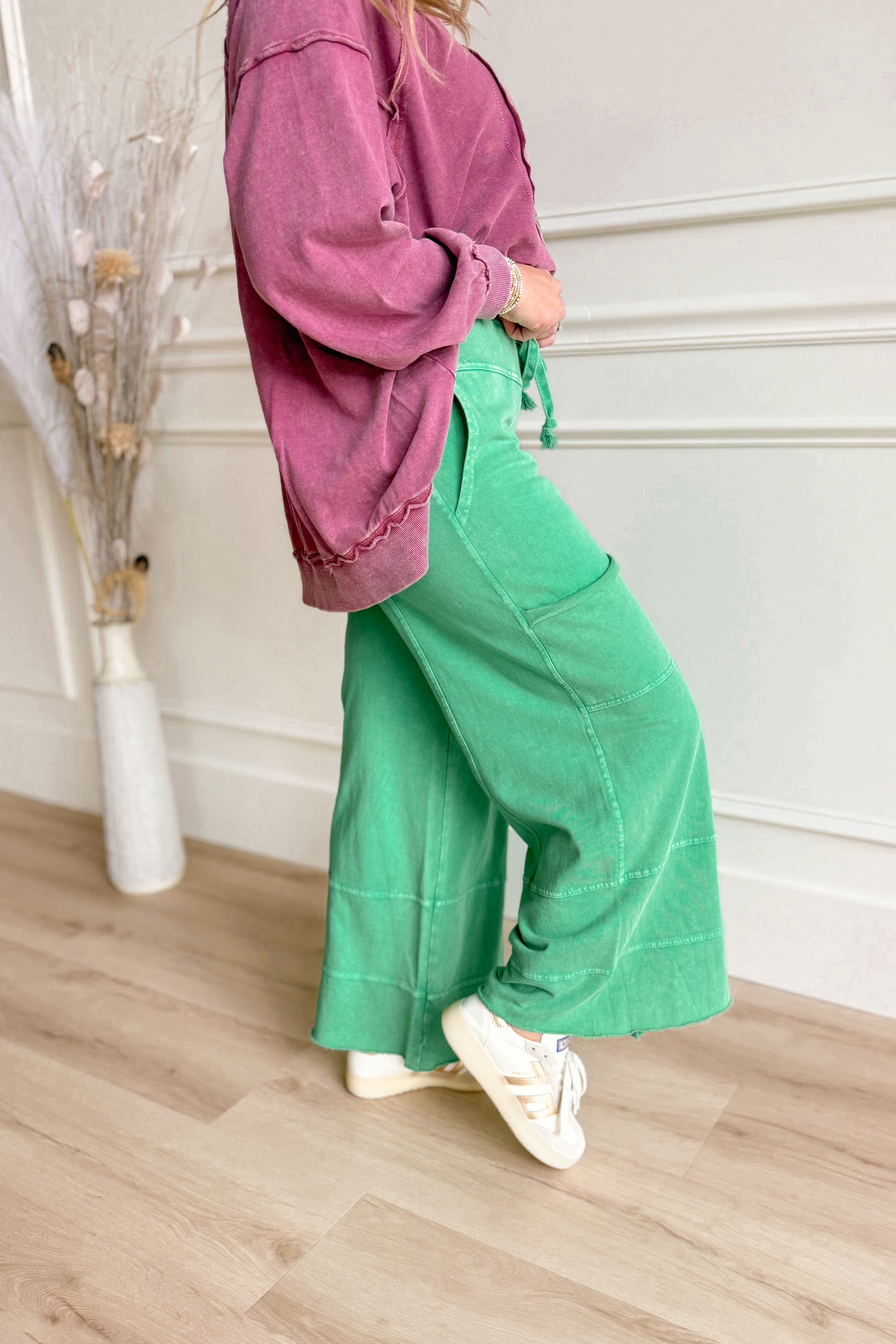 Bradley Mineral Washed Terry Knit Wide Leg Pants [S~3X] - Coremarkets