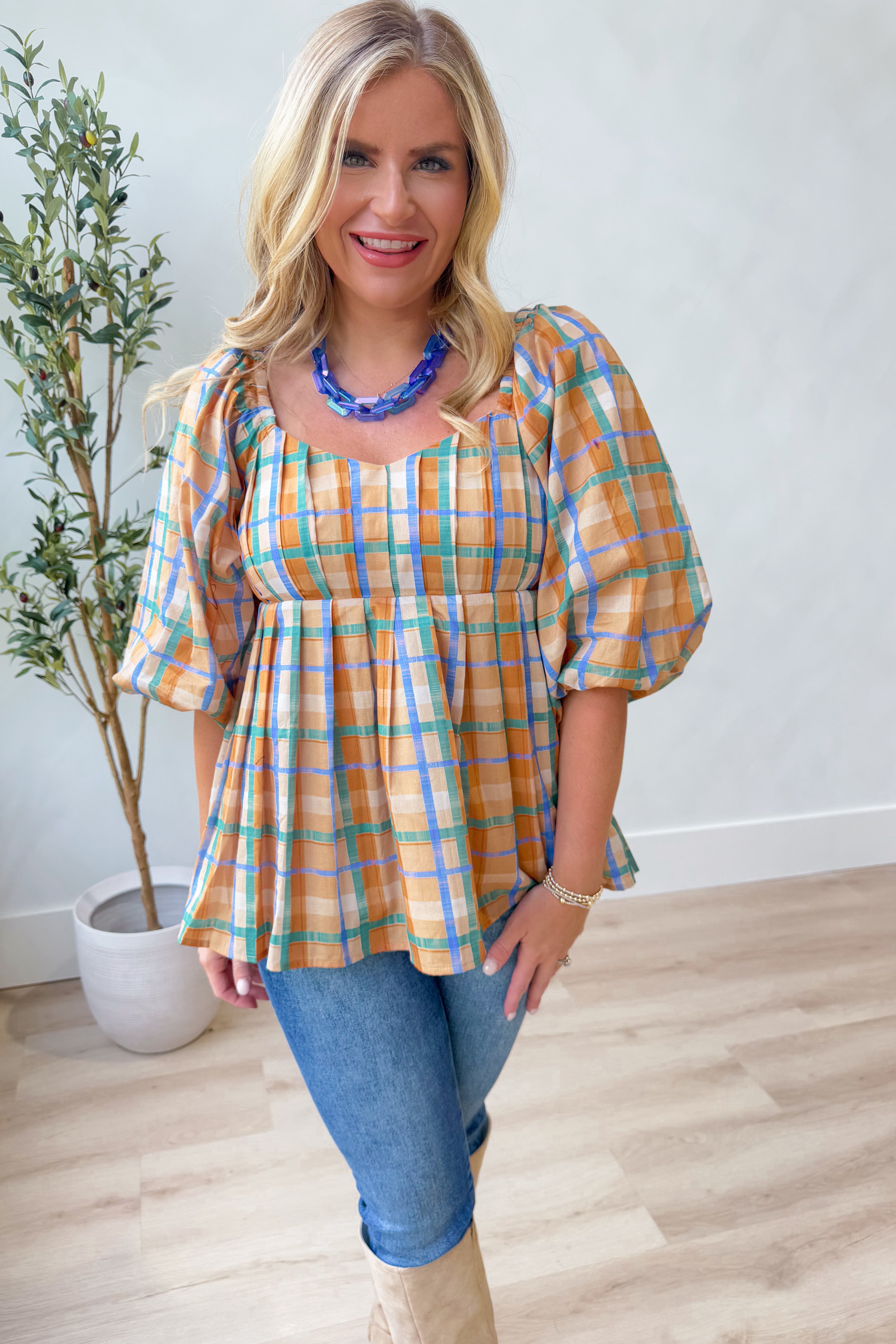 Bethany Plaid Babydoll Top - Coremarkets