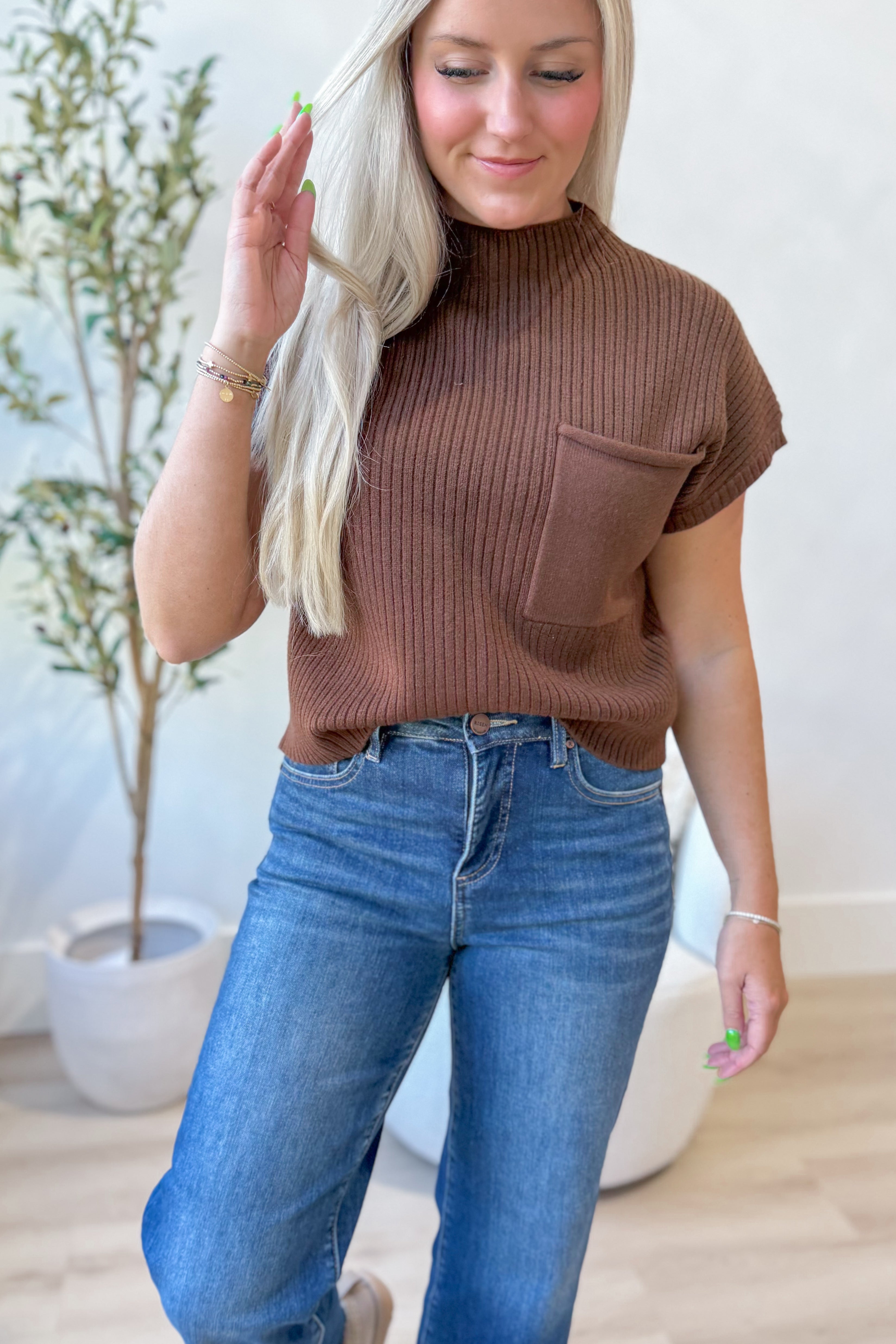 Megan Ribbed Front Pocket Sweater Top - Coremarkets