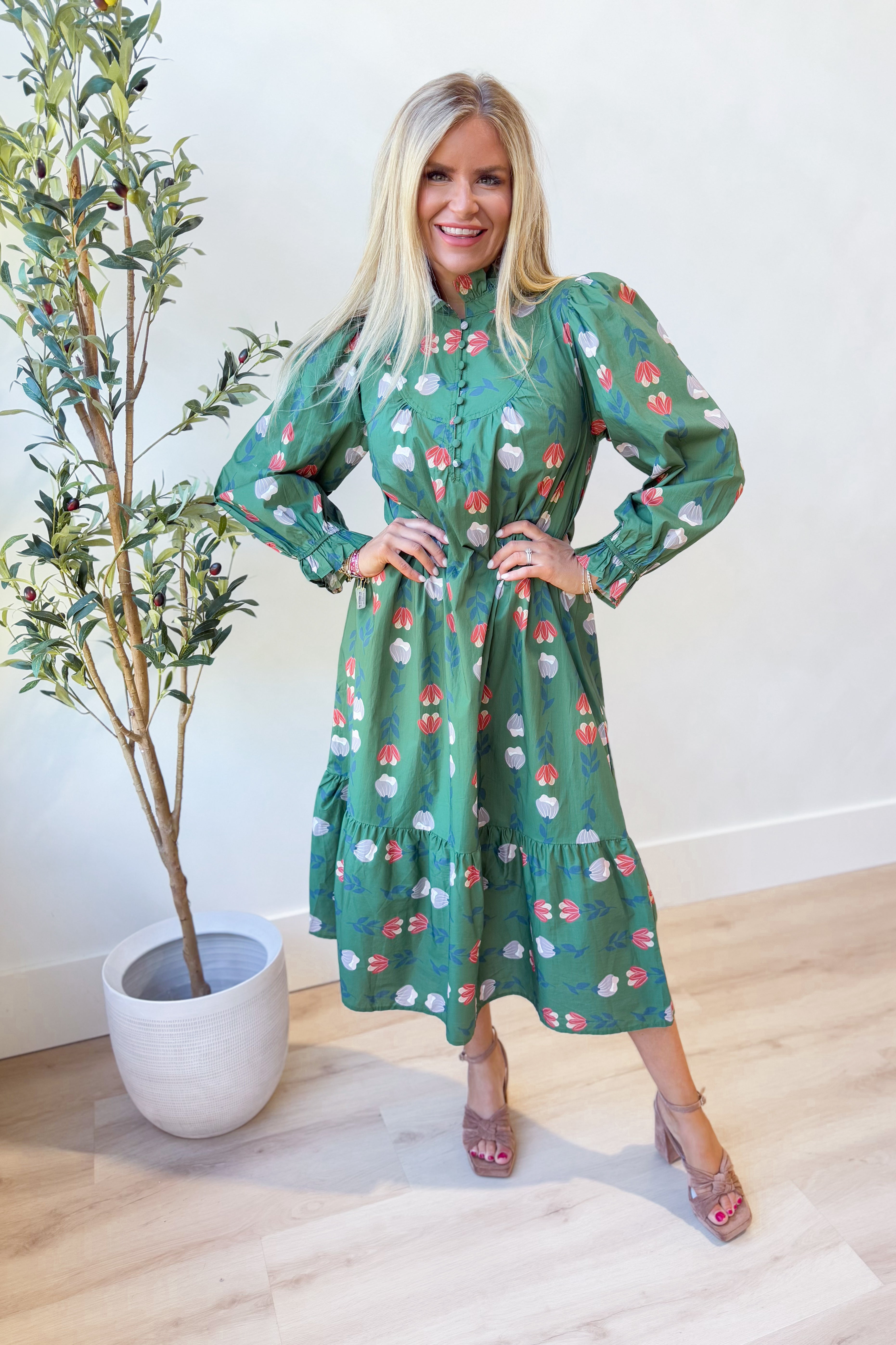 Lori Ruffle Trim Midi Dress - Coremarkets