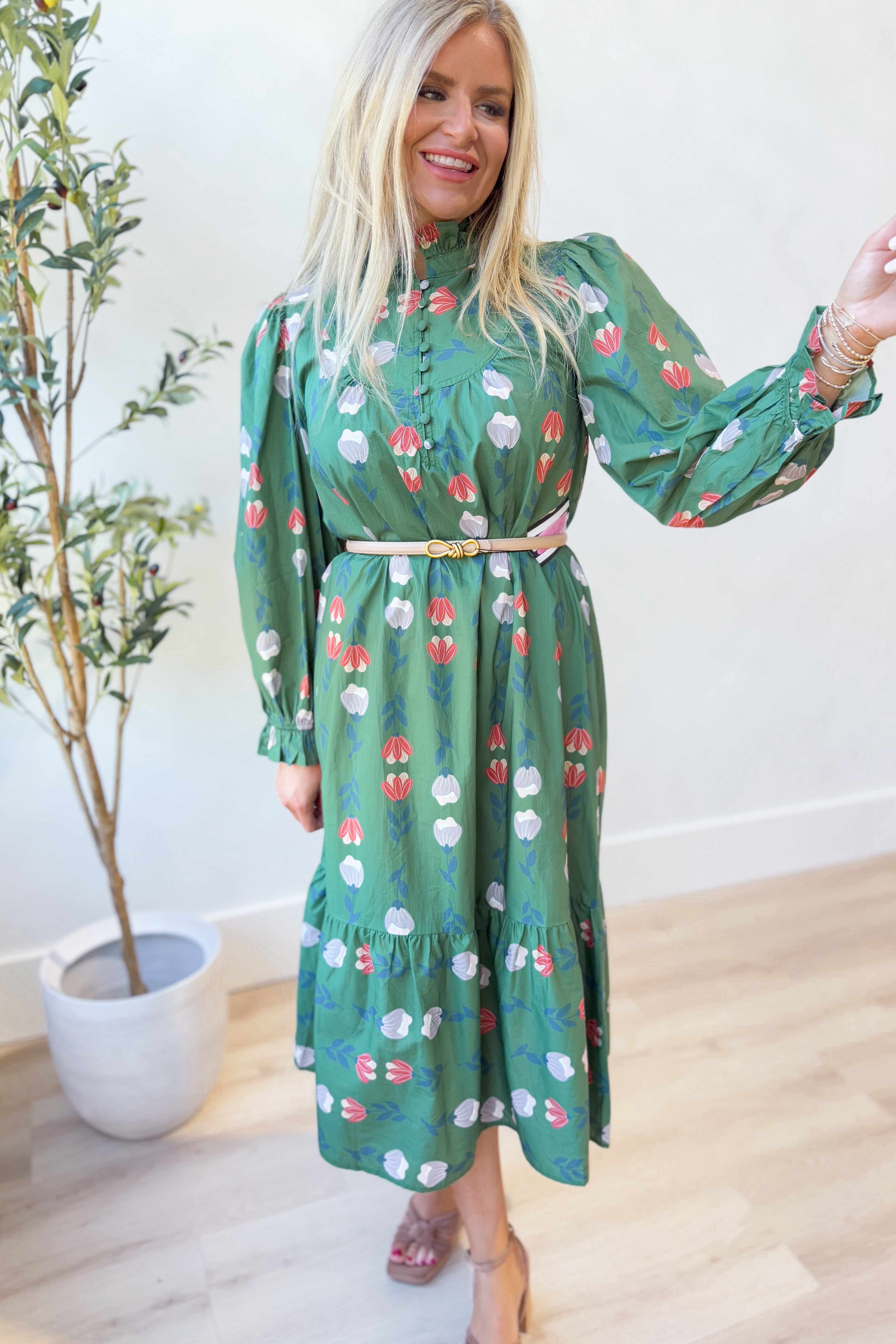 Lori Ruffle Trim Midi Dress - Coremarkets