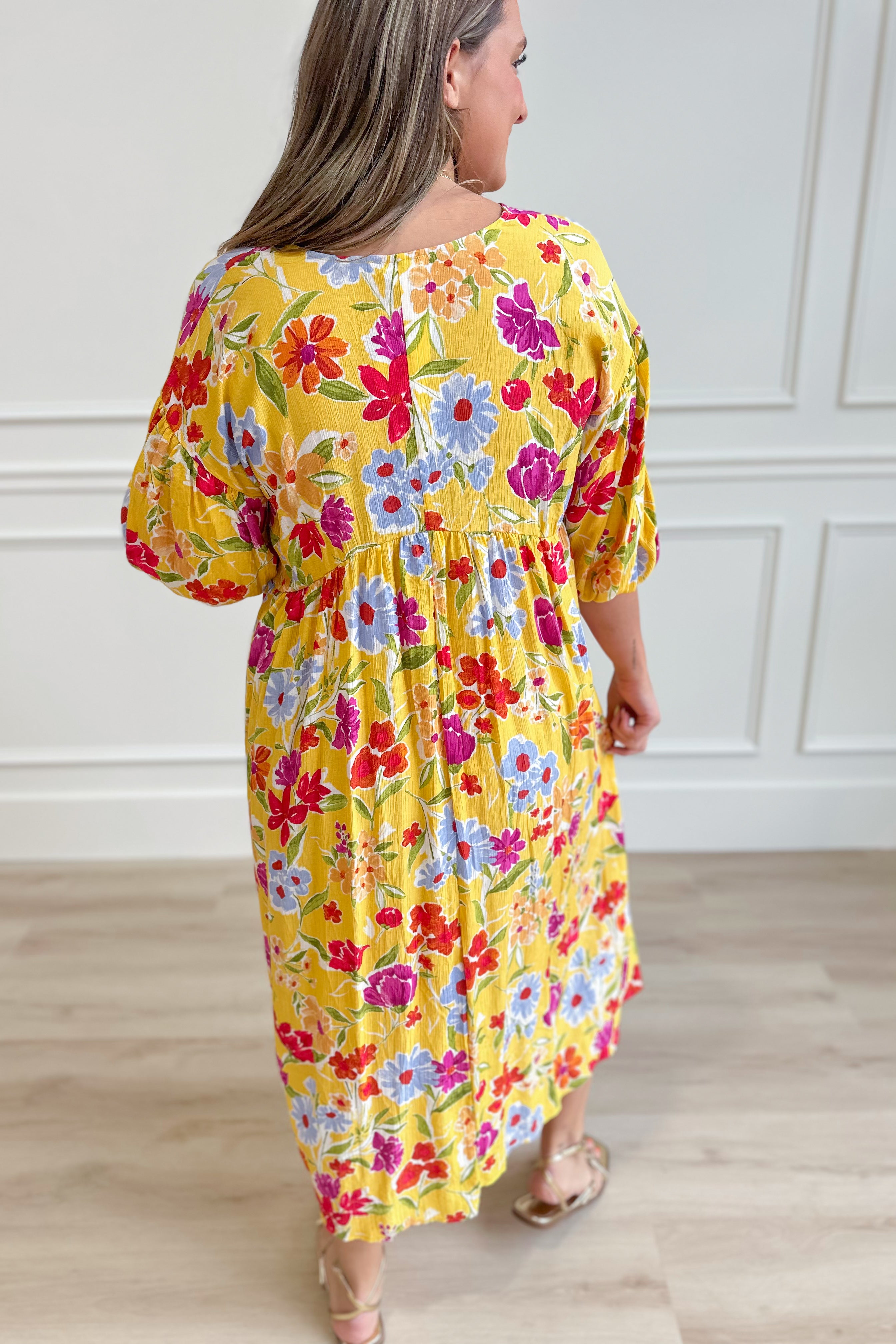 Serena Blossom Print Bubble Sleeve Maxi Dress - Coremarkets