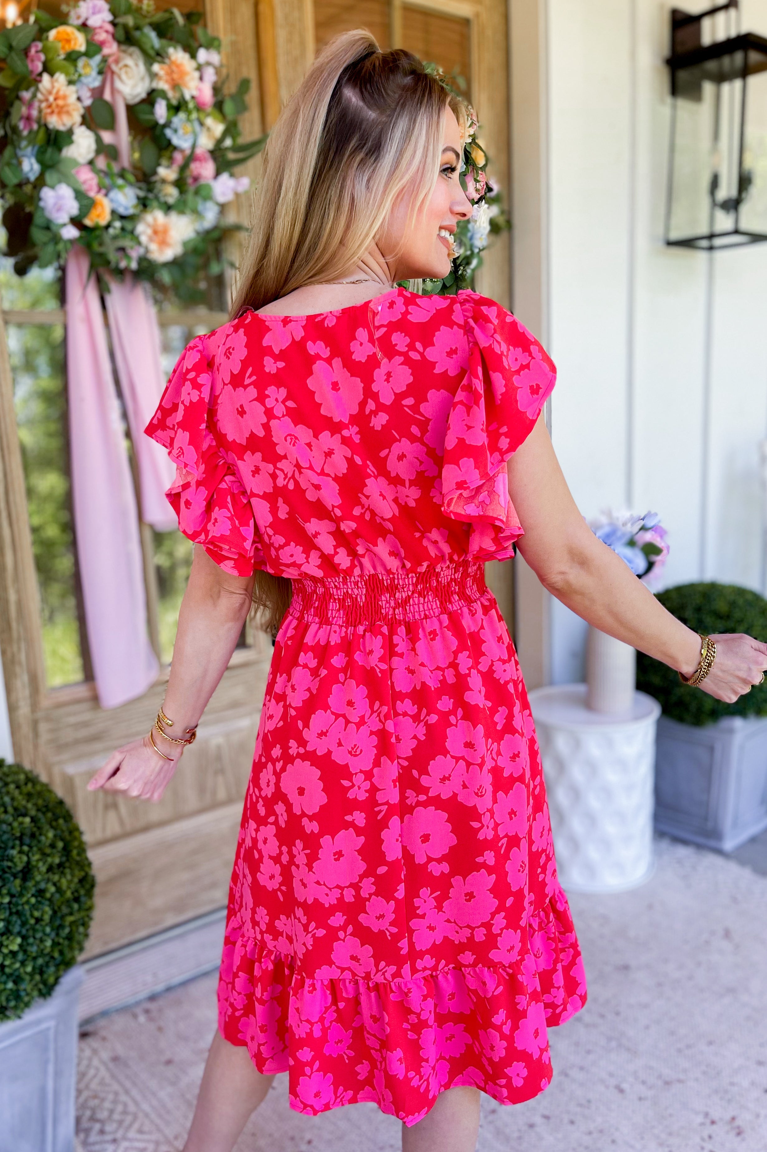 Morris V Neck Short Sleeve Floral Midi Dress - Coremarkets