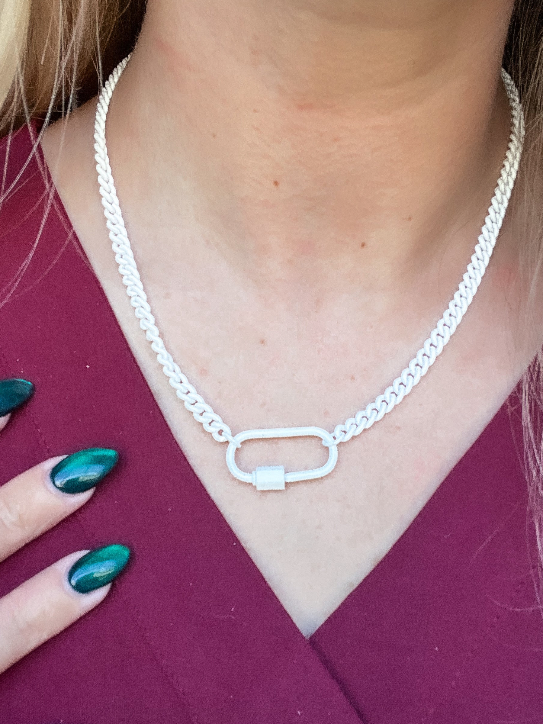 Treasure Jewels White Enamel Clip Necklace - Coremarkets