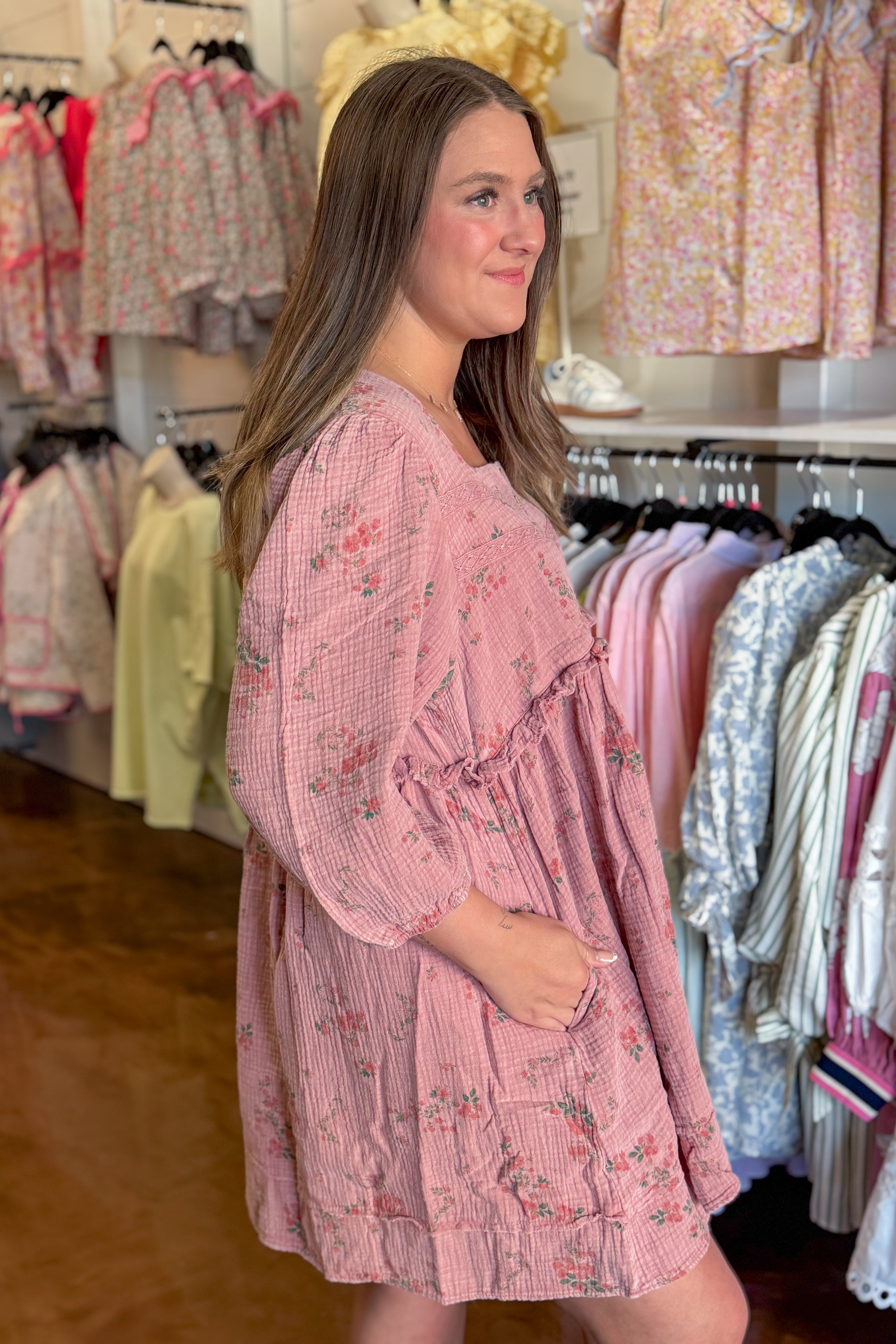 Karen Floral Mineral Washed Babydoll Dress - Coremarkets