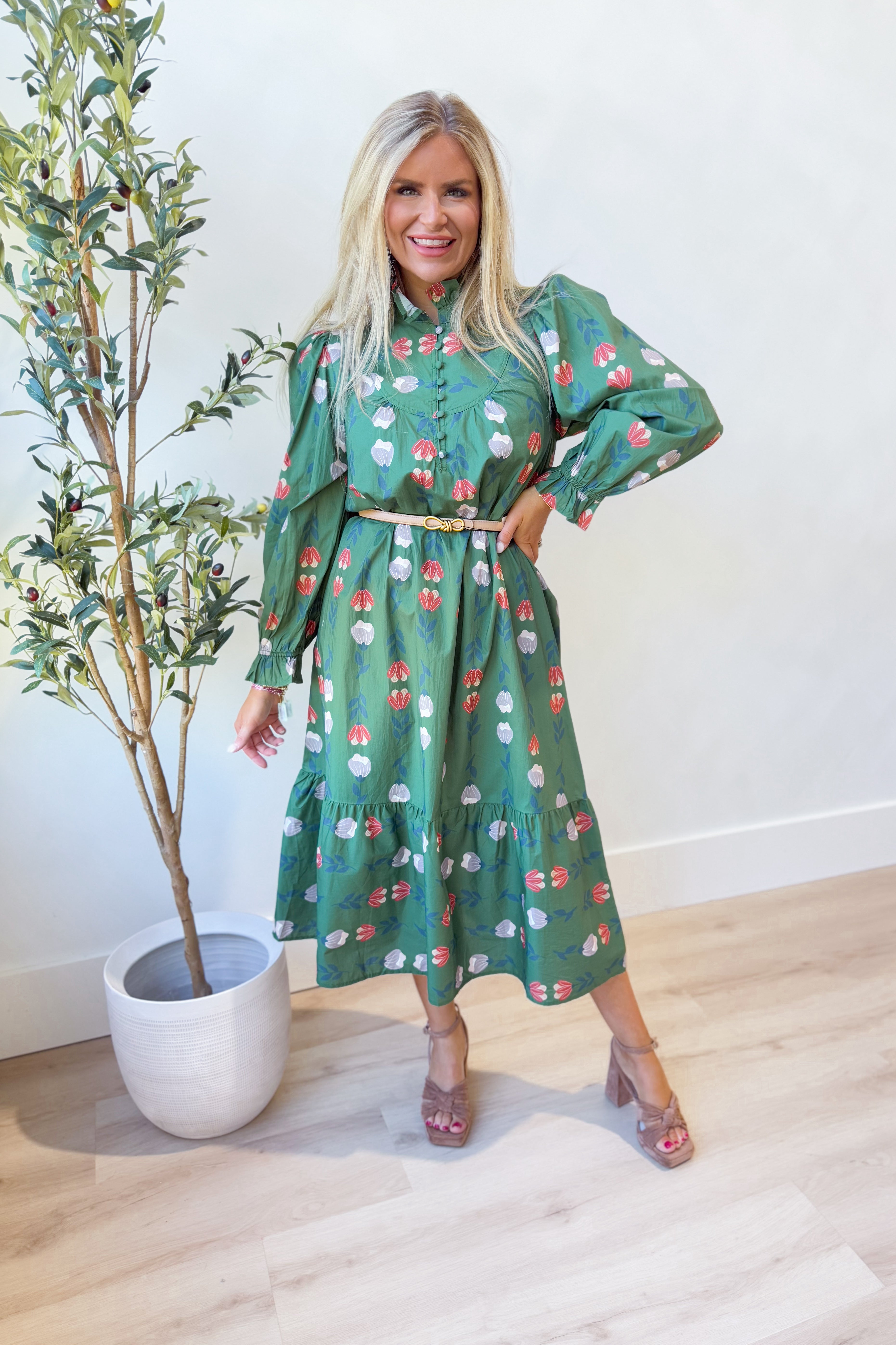 Lori Ruffle Trim Midi Dress - Coremarkets